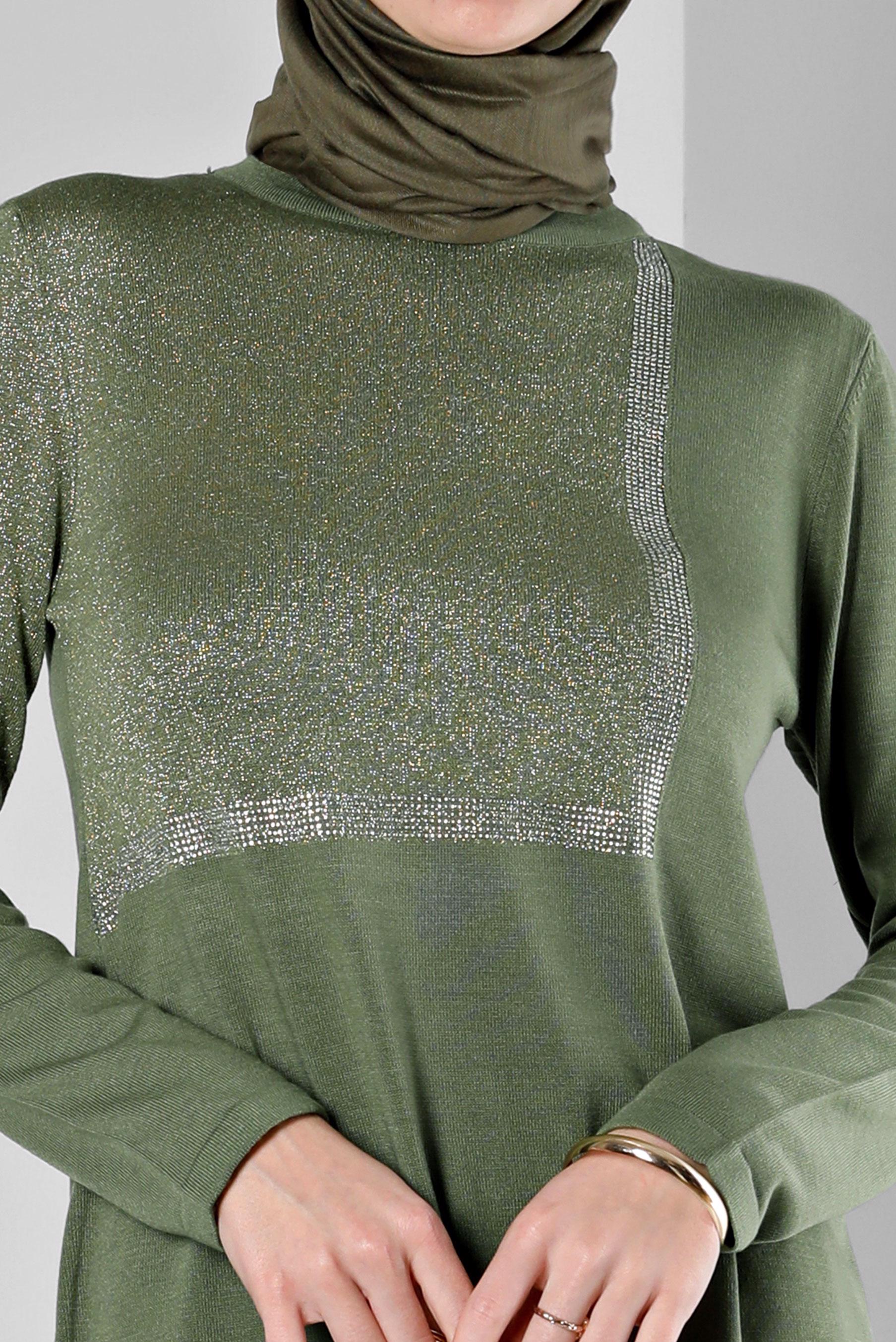 Tesettür giyim HAKİ SİMLİ TRİKO TUNİK 43247 