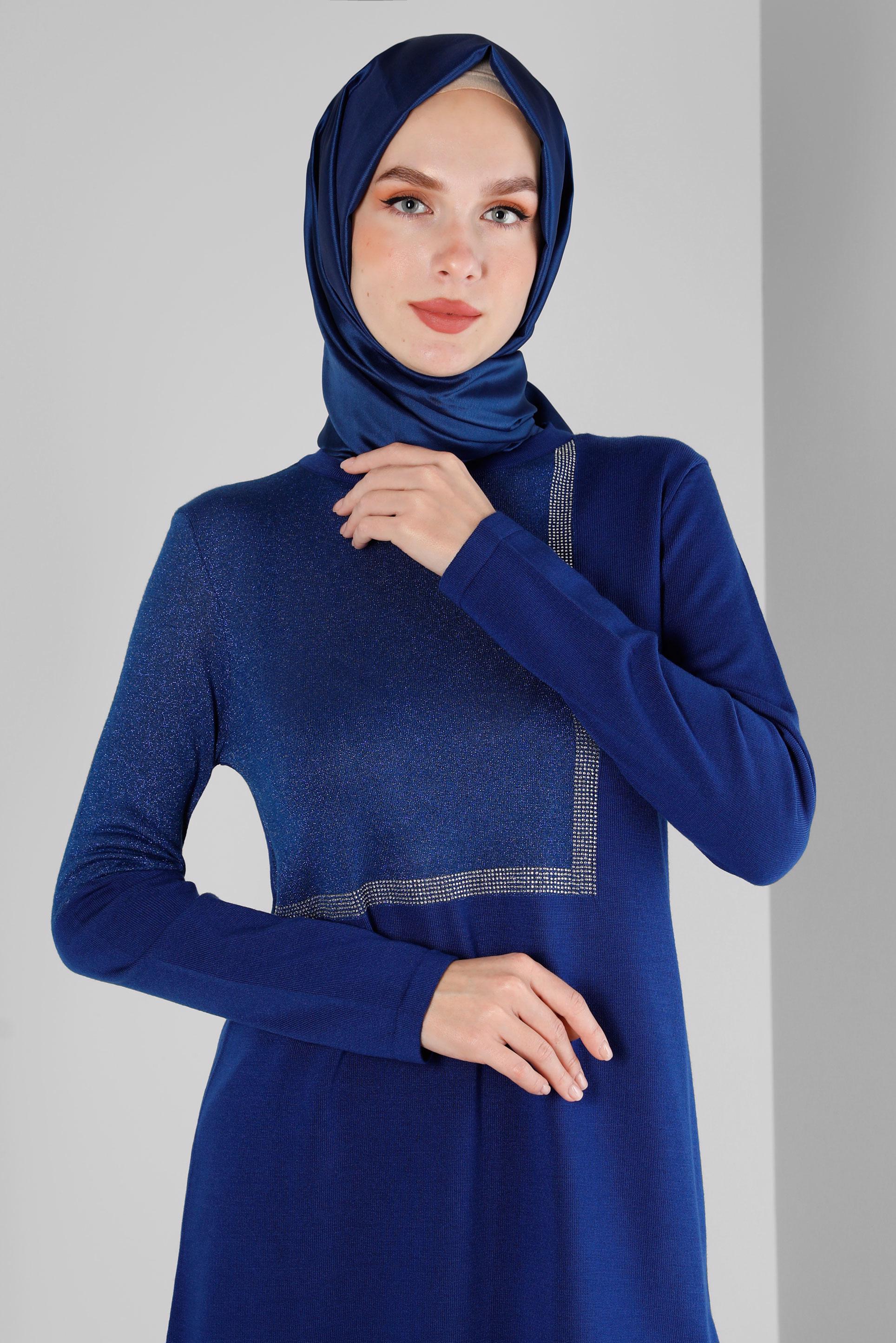 Tesettür giyim LACİVERT SİMLİ TRİKO TUNİK 43247 