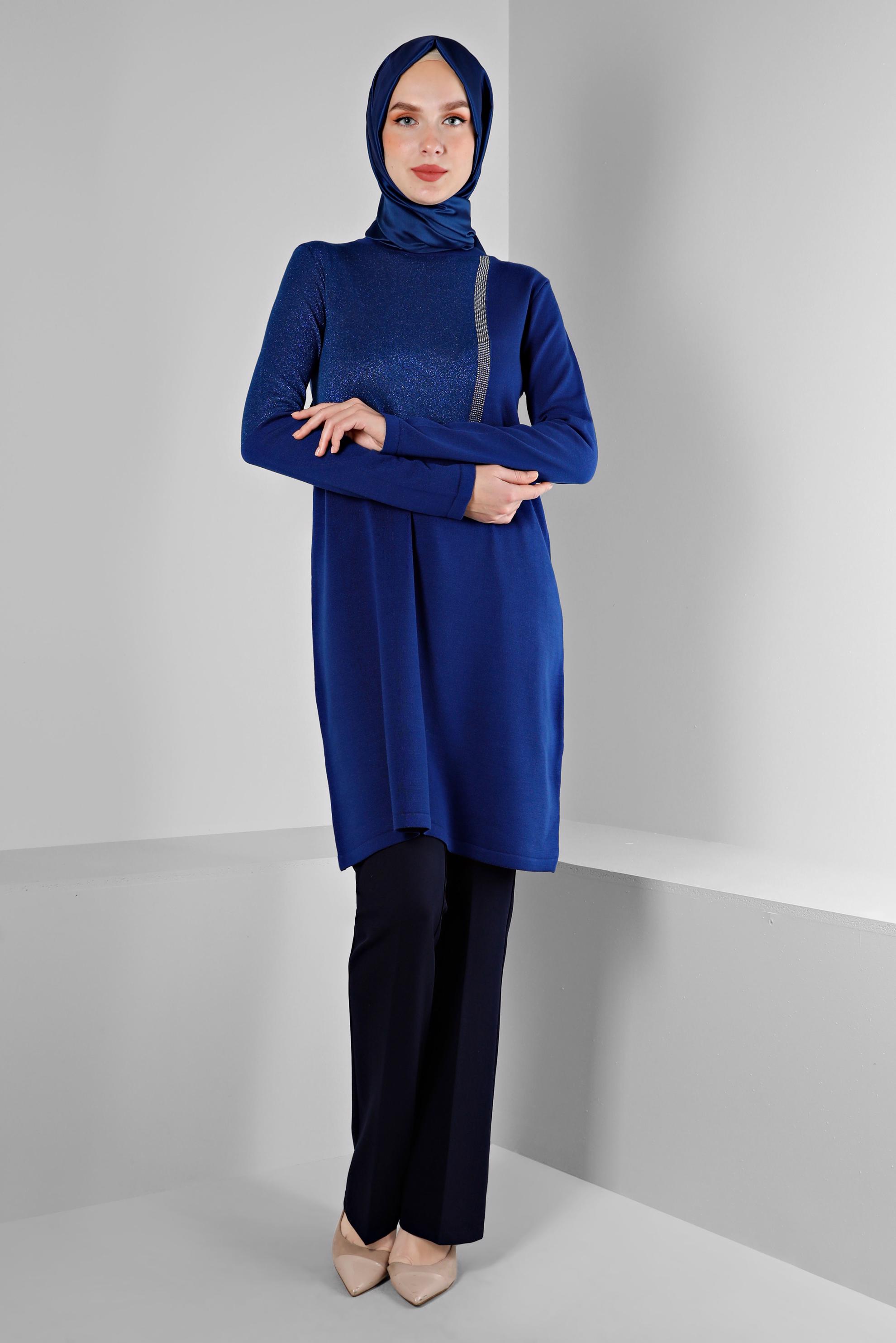 Tesettür giyim LACİVERT SİMLİ TRİKO TUNİK 43247 