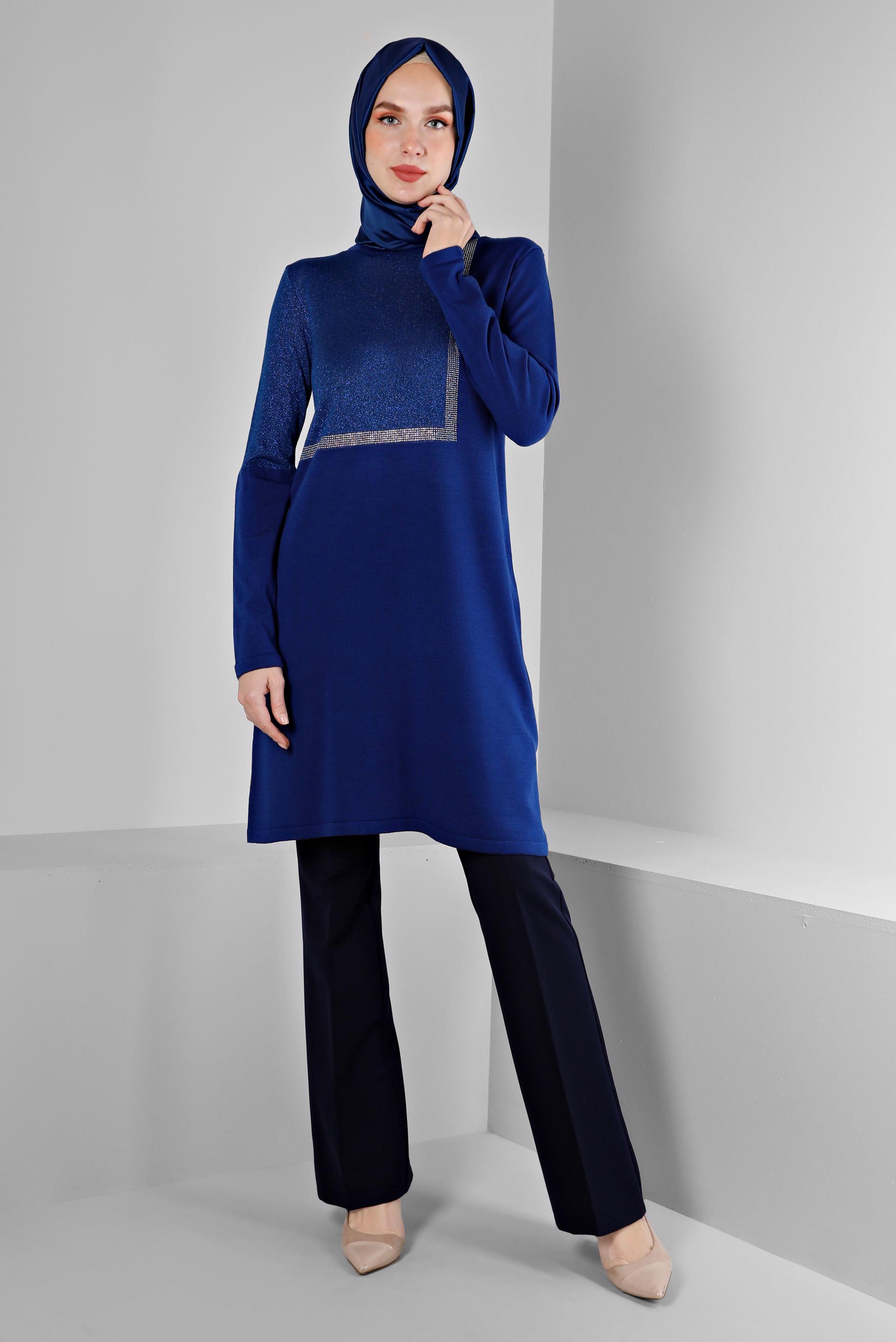 Tesettür giyim LACİVERT SİMLİ TRİKO TUNİK 43247 