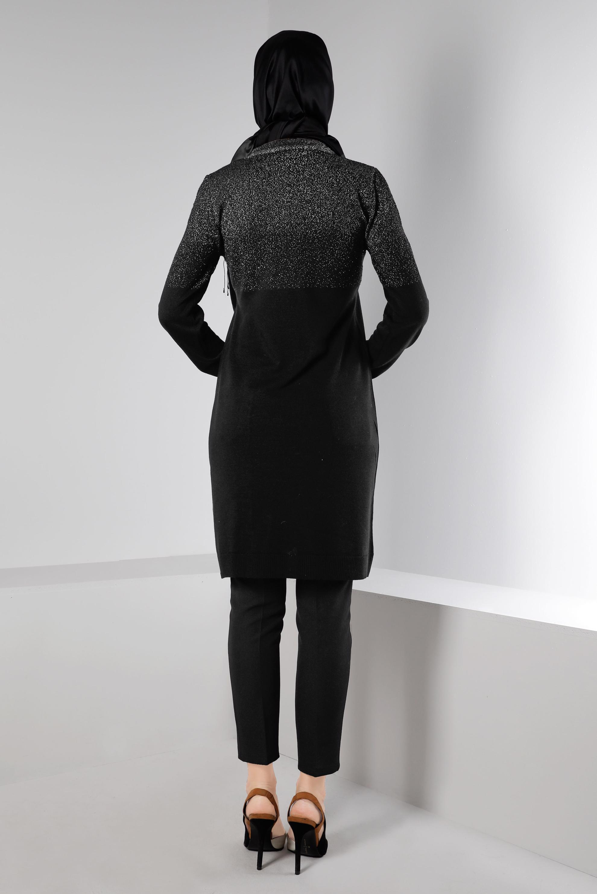 Tesettür giyim SİYAH TAŞLI SİMLİ TRİKO TUNİK 43248 