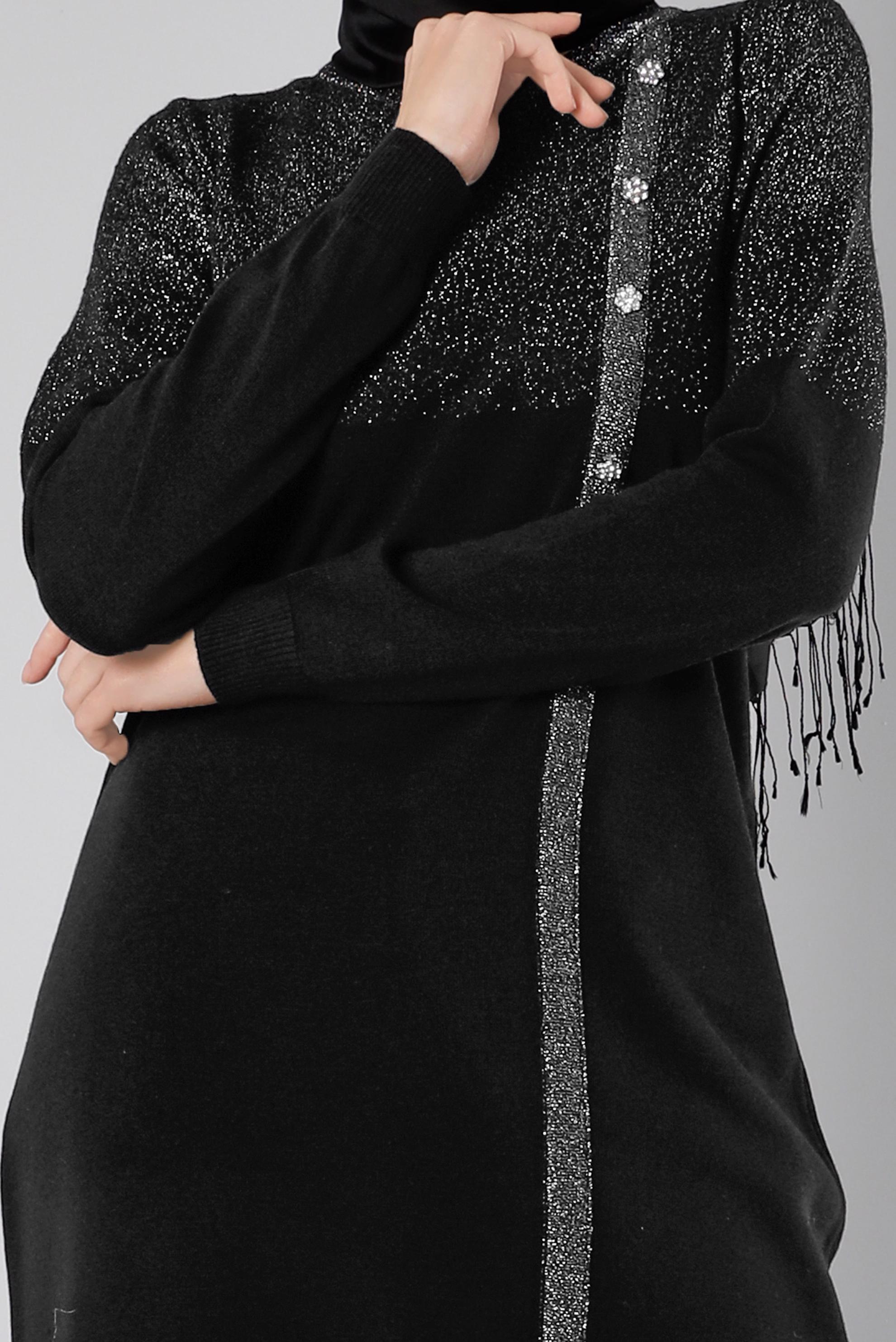 Tesettür giyim SİYAH TAŞLI SİMLİ TRİKO TUNİK 43248 