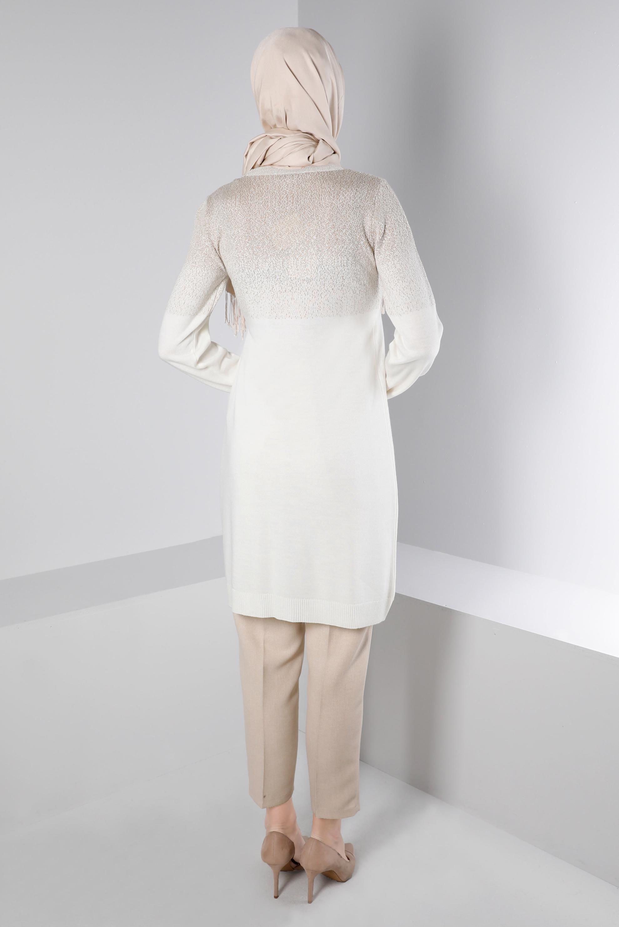 Tesettür giyim BEYAZ TAŞLI SİMLİ TRİKO TUNİK 43248 