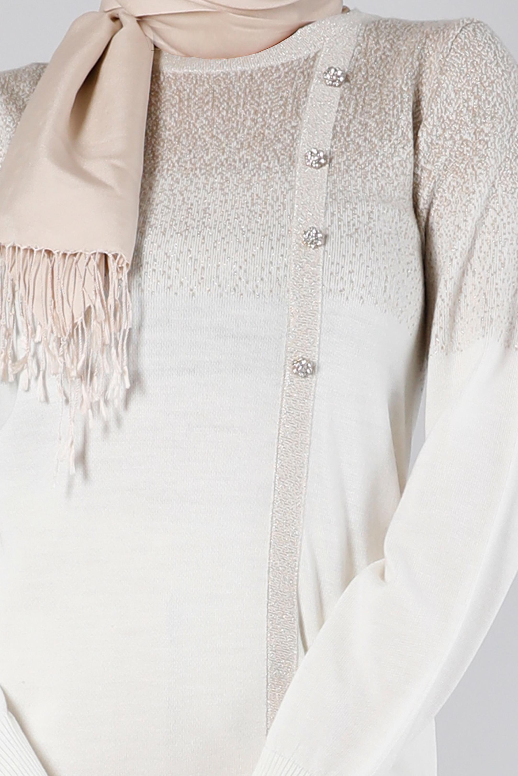 Tesettür giyim BEYAZ TAŞLI SİMLİ TRİKO TUNİK 43248 