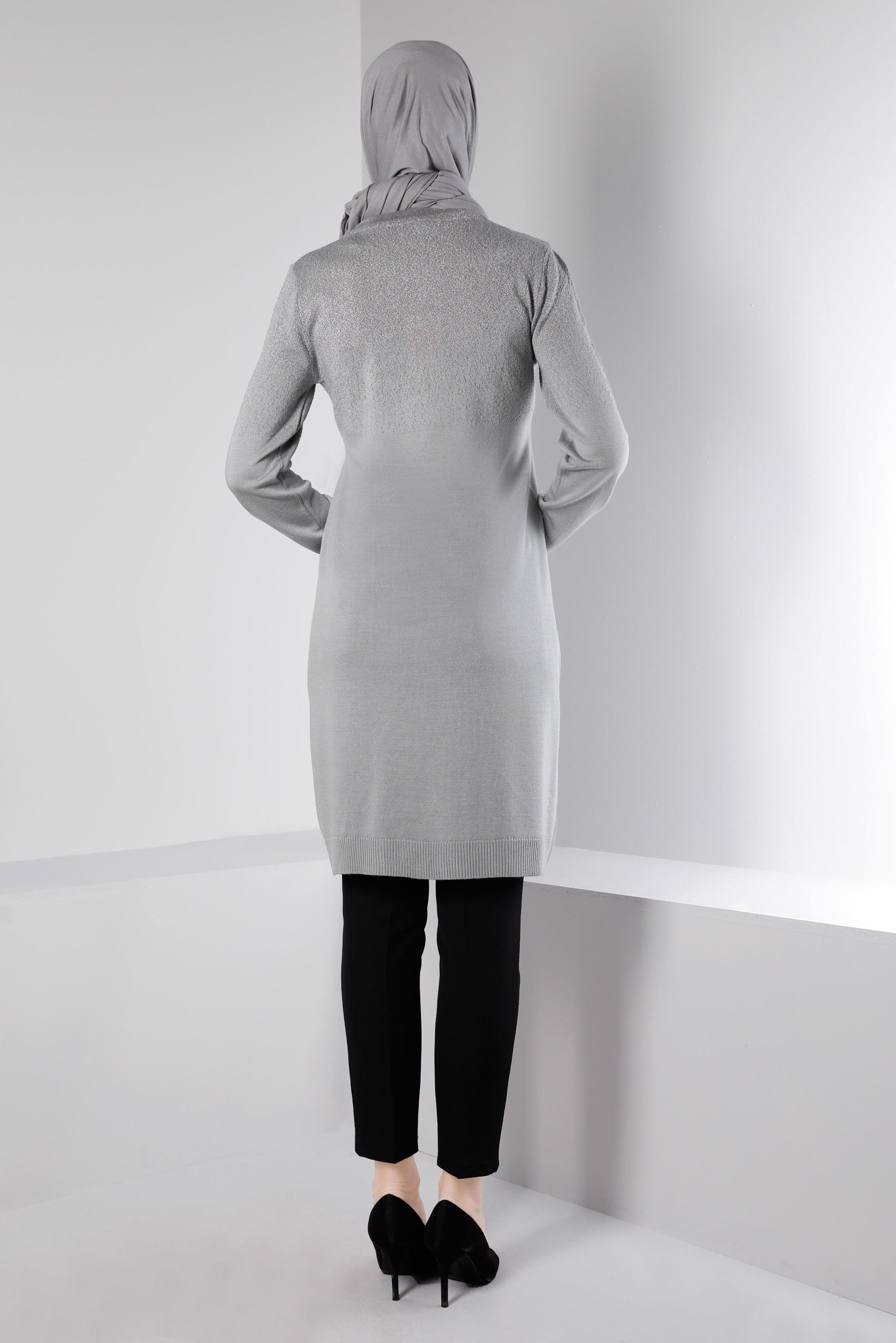 Tesettür giyim GRİ TAŞLI SİMLİ TRİKO TUNİK 43248 