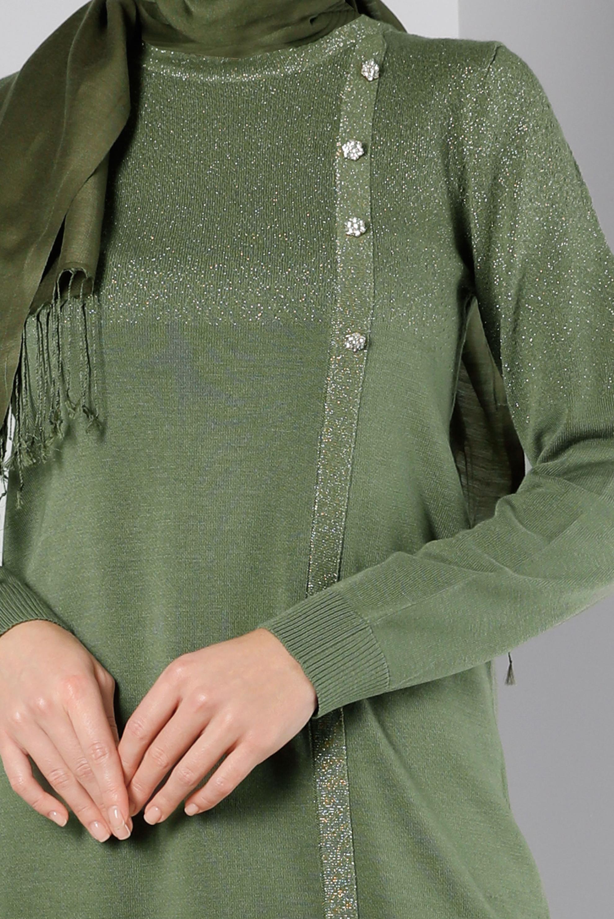 Tesettür giyim HAKİ TAŞLI SİMLİ TRİKO TUNİK 43248 