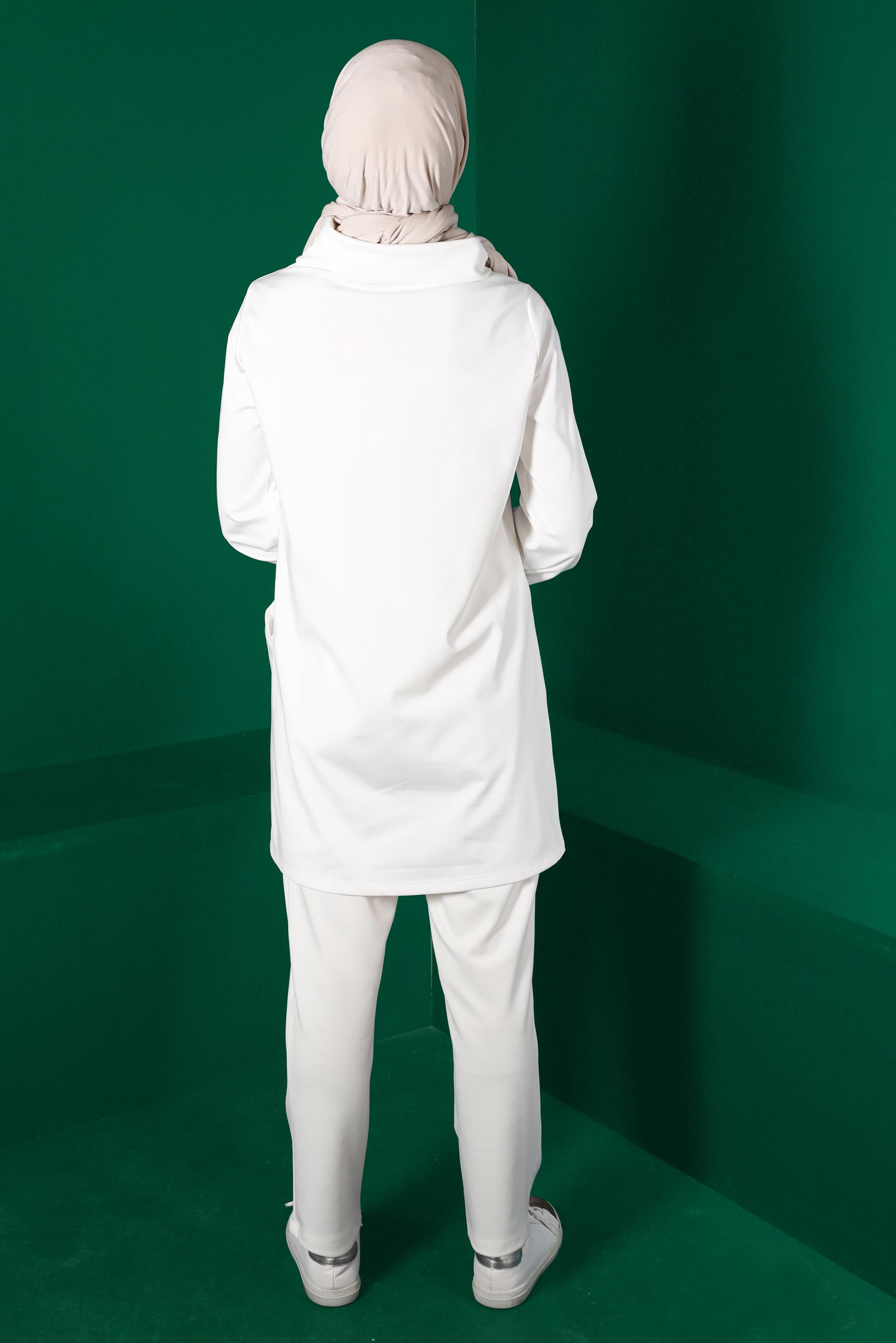 Tesettür giyim BEYAZ KUŞGÖZÜ DETAYLI TUNİK 43256