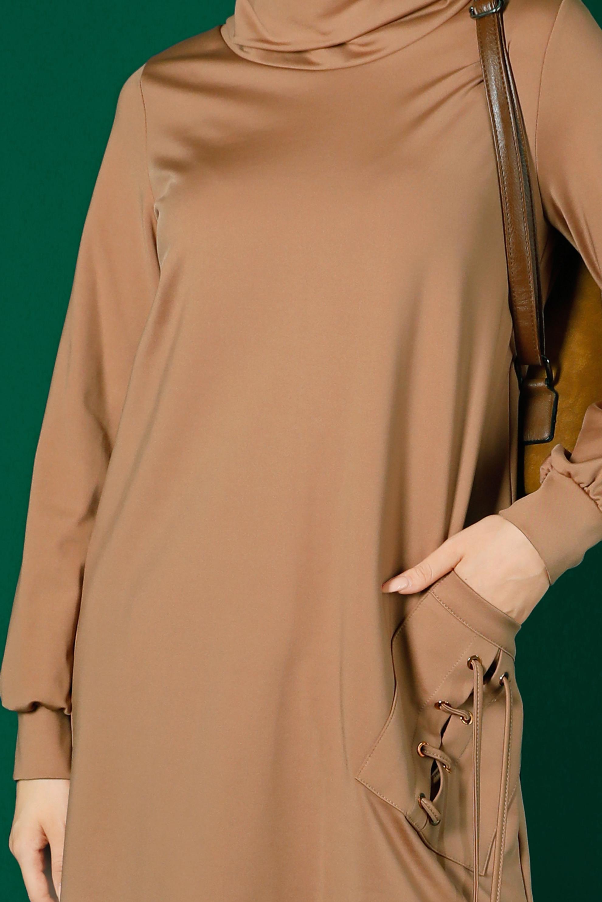 Tesettür giyim KAHVE KUŞGÖZÜ DETAYLI TUNİK 43256