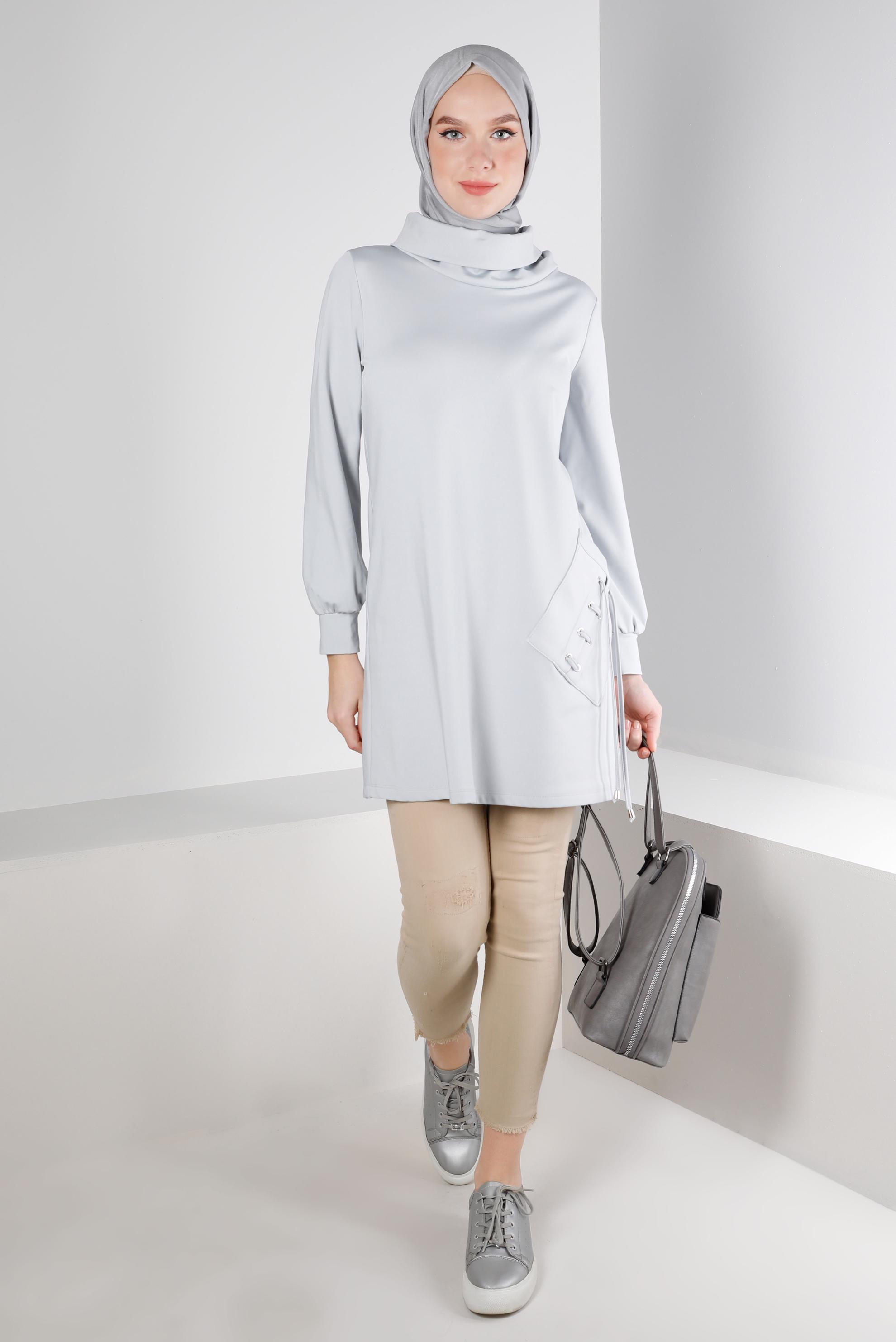 Tesettür giyim GÜMÜŞ KUŞGÖZÜ DETAYLI TUNİK 43256