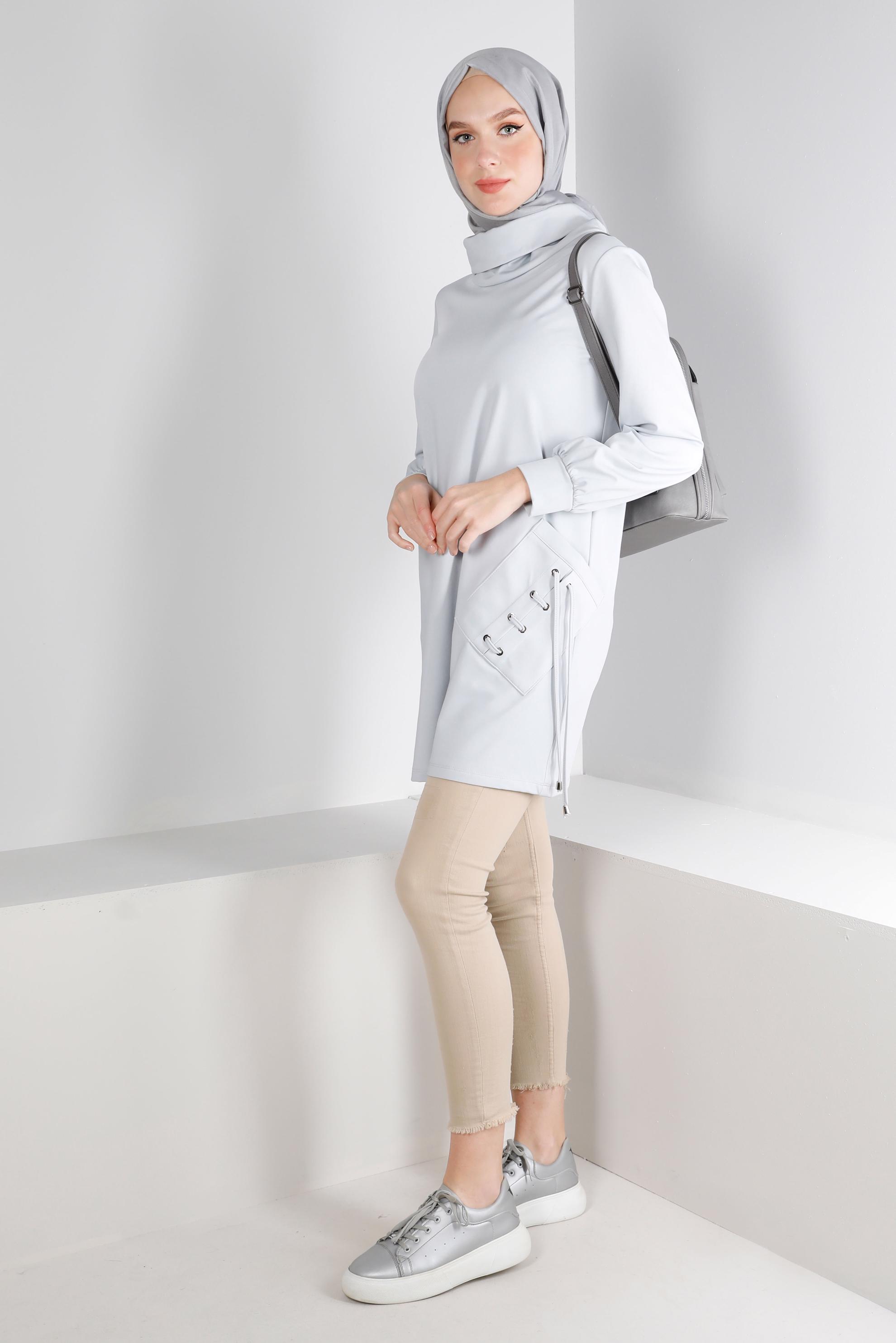 Tesettür giyim GÜMÜŞ KUŞGÖZÜ DETAYLI TUNİK 43256