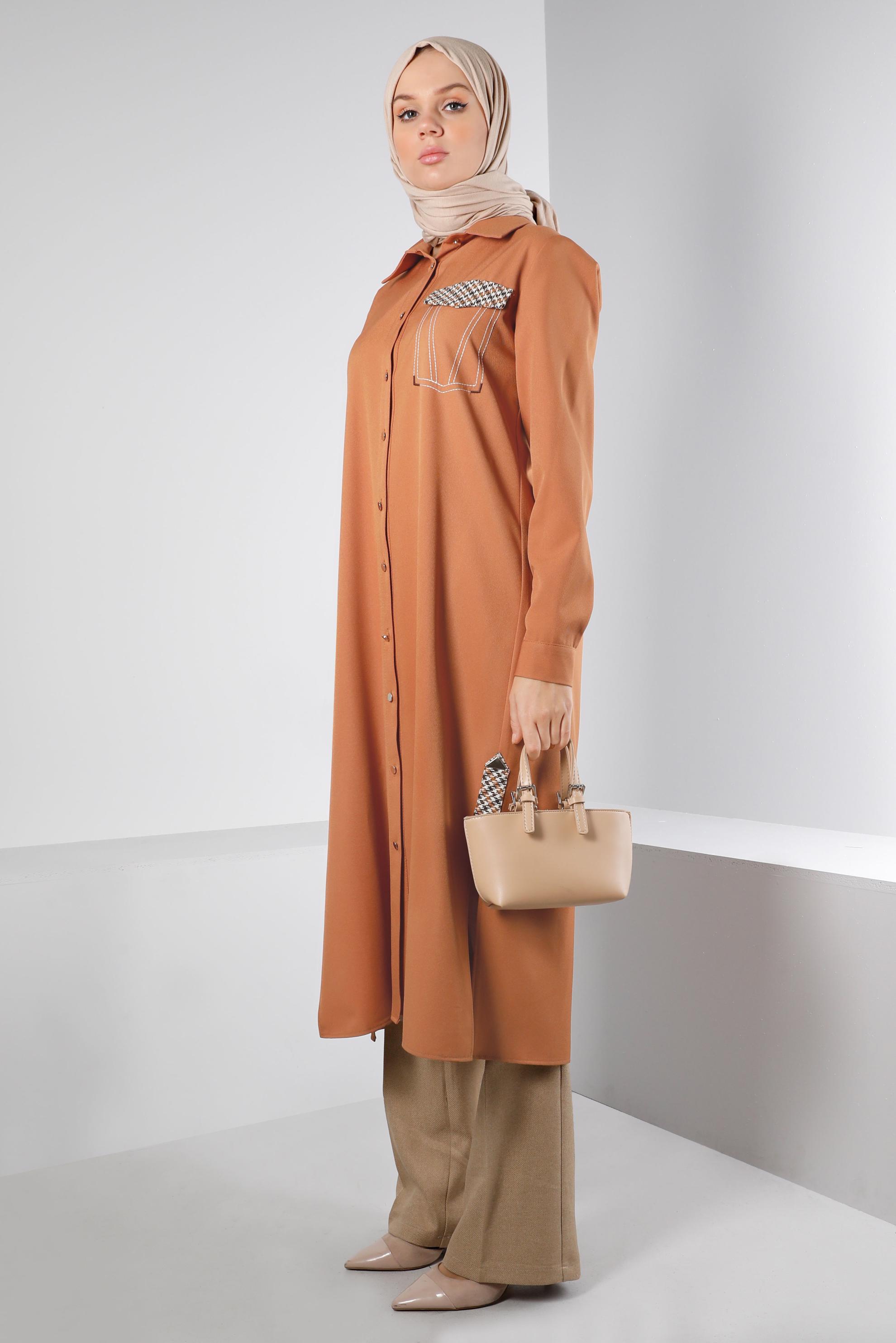 Tesettür giyim SARI DÜĞMELİ KAZAYAĞI DETAYLI TUNİK 43258