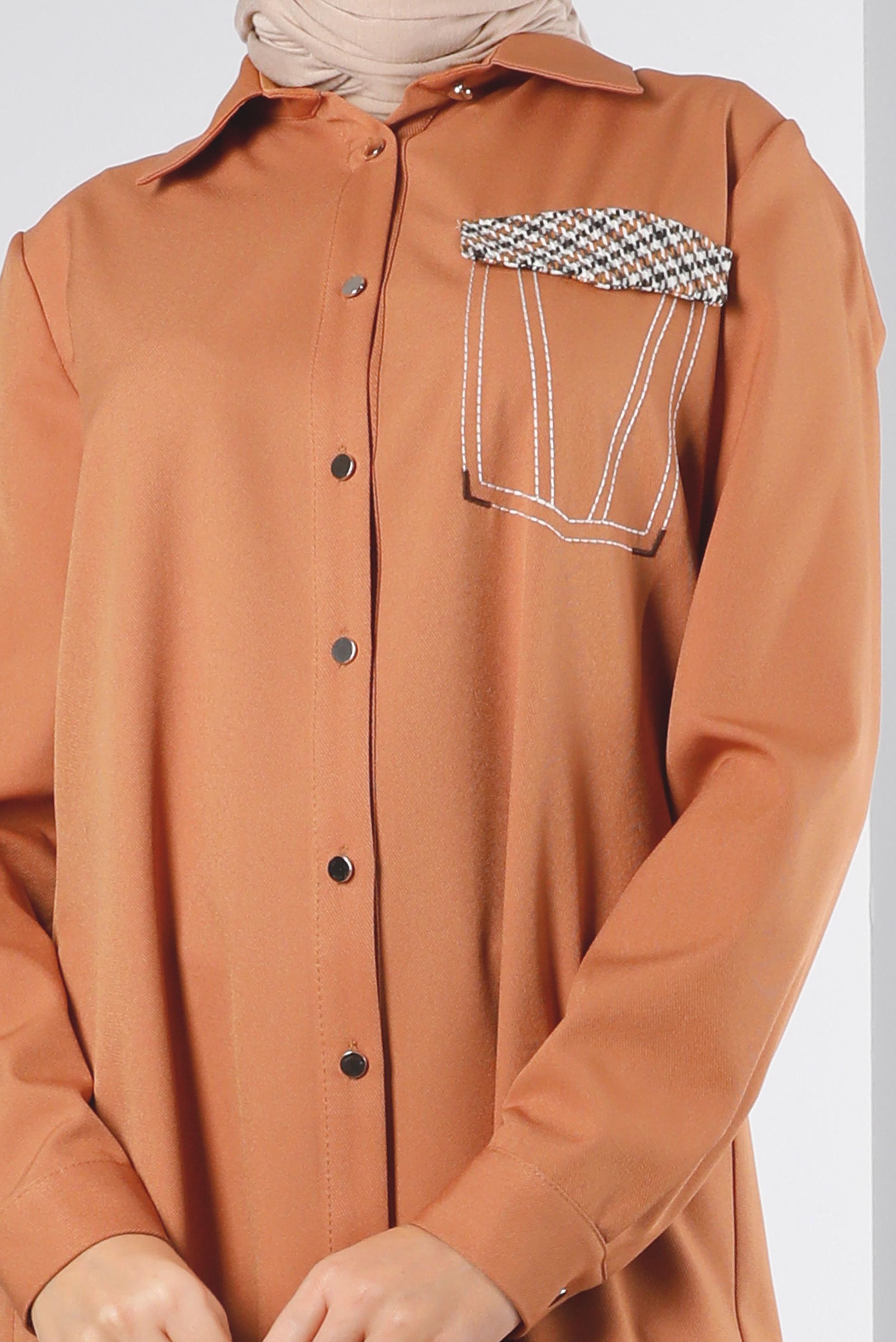 Tesettür giyim SARI DÜĞMELİ KAZAYAĞI DETAYLI TUNİK 43258