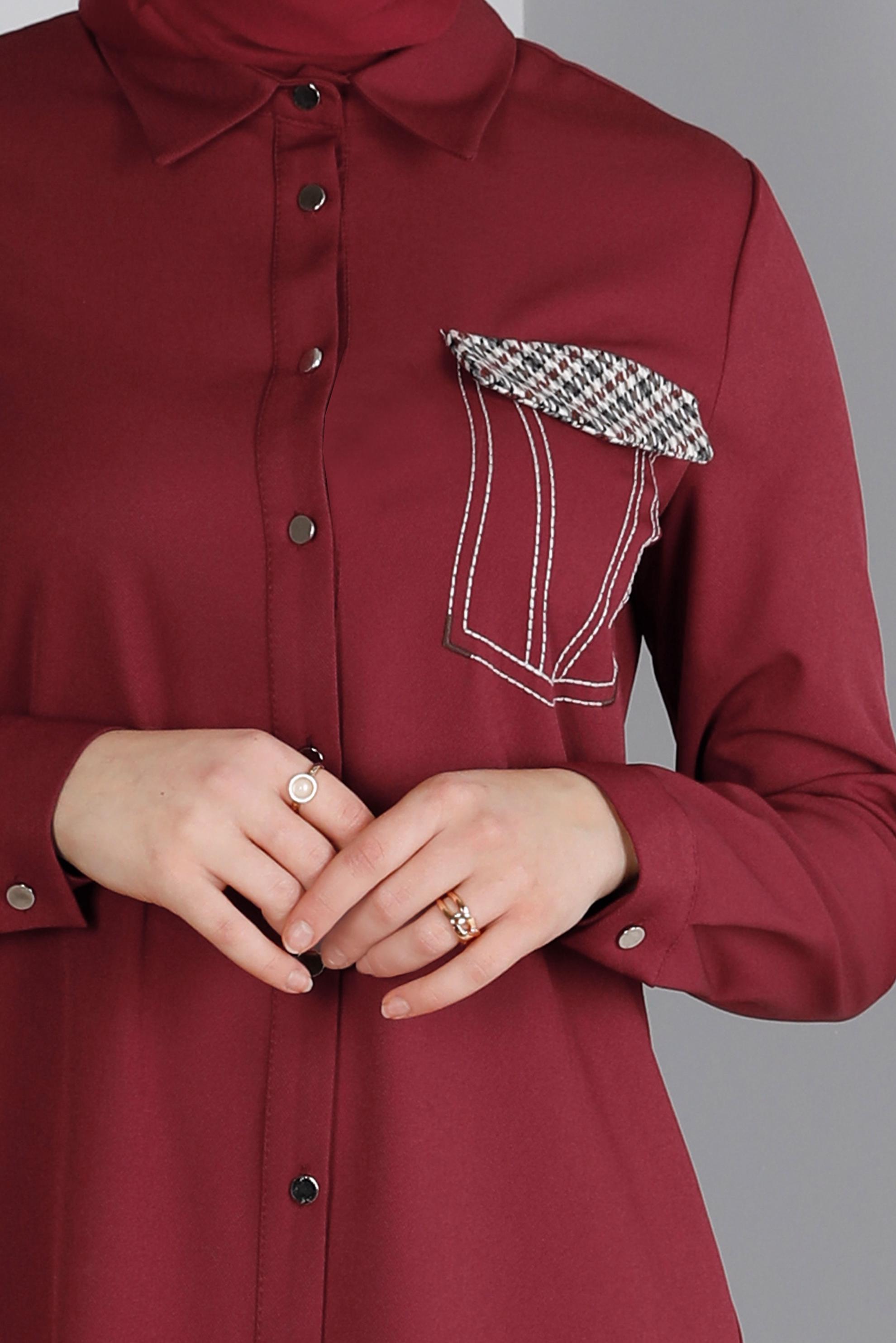 Tesettür giyim BORDO DÜĞMELİ KAZAYAĞI DETAYLI TUNİK 43258