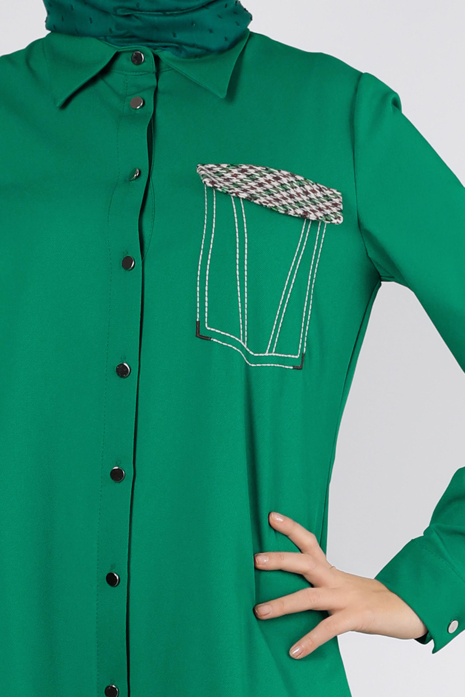 Tesettür giyim YEŞİL DÜĞMELİ KAZAYAĞI DETAYLI TUNİK 43258