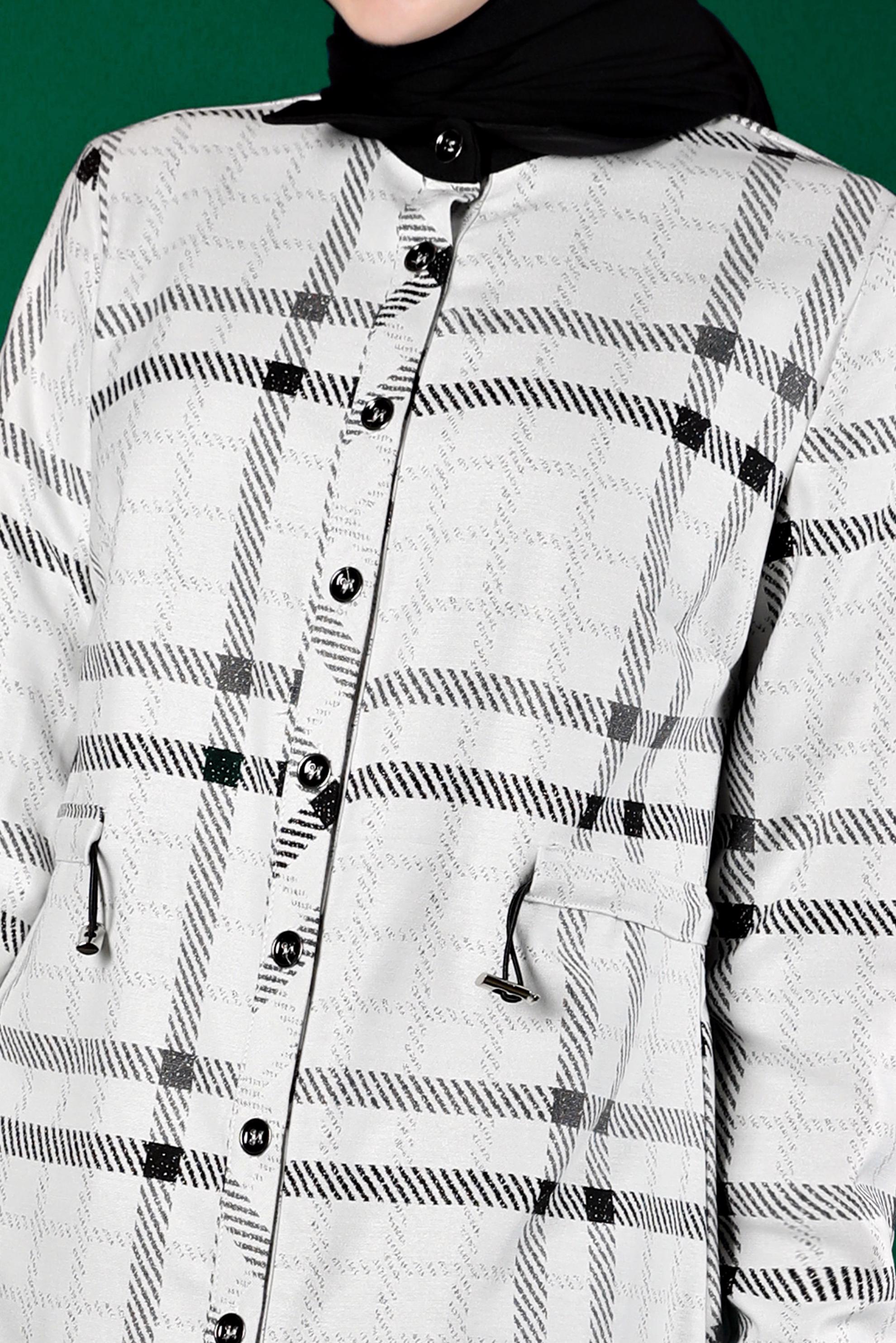 Tesettür giyim SİYAH BELİ BÜZGÜLÜ EKOSE TUNİK 43259 