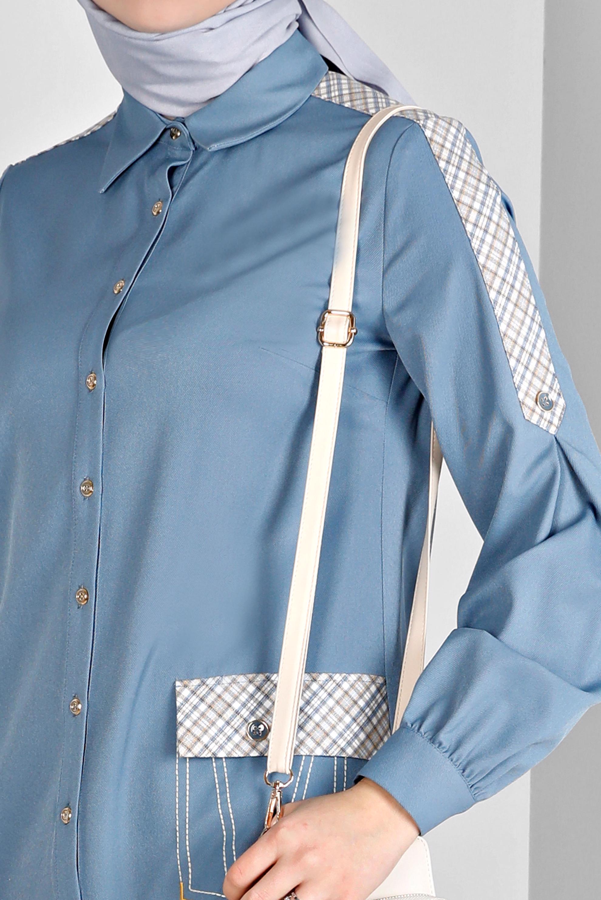 Vêtements hijab BLEU TUNIQUE BOUTONNÉE À CARREAUX 43261