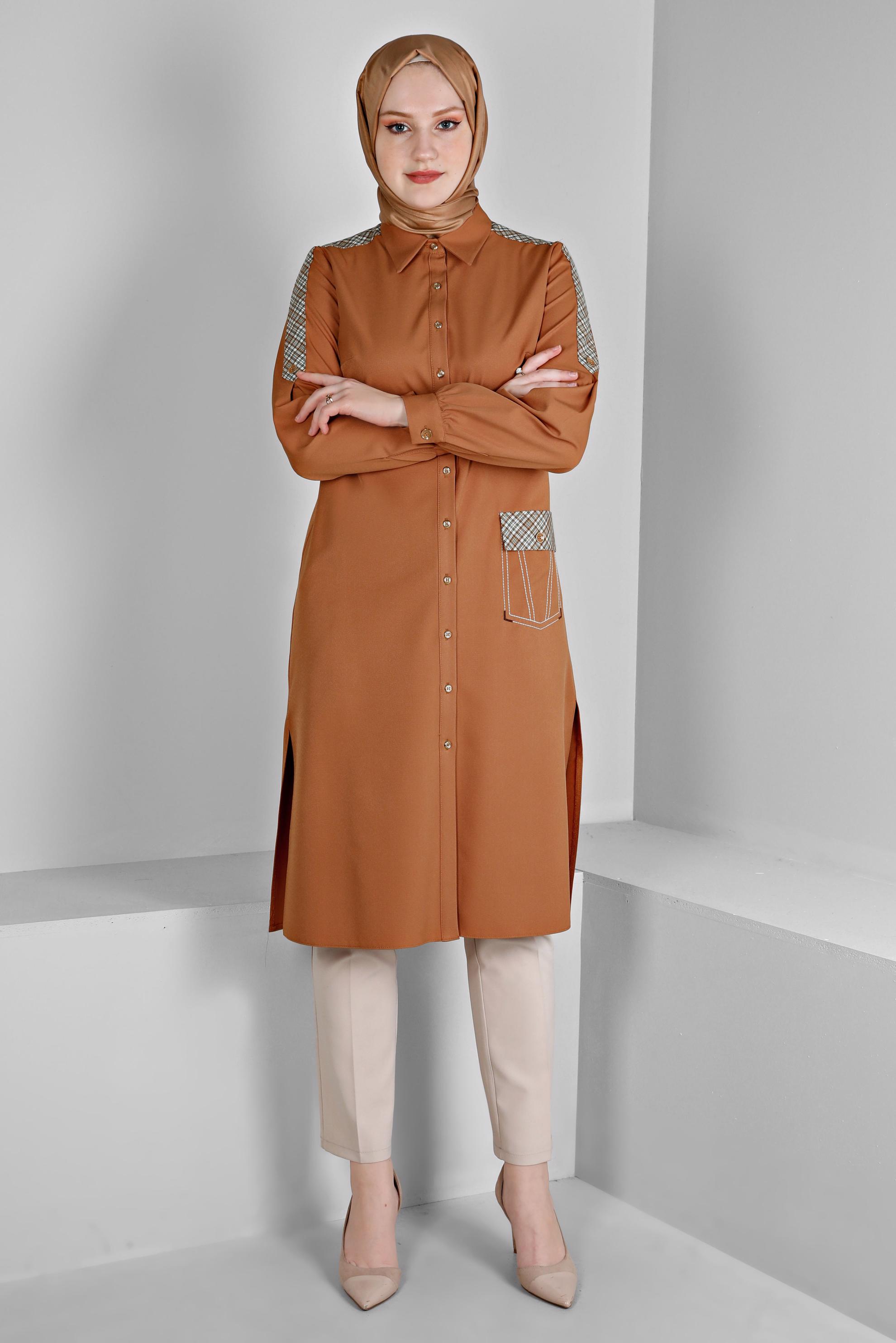 Vêtements hijab JAUNE TUNIQUE BOUTONNÉE À CARREAUX 43261