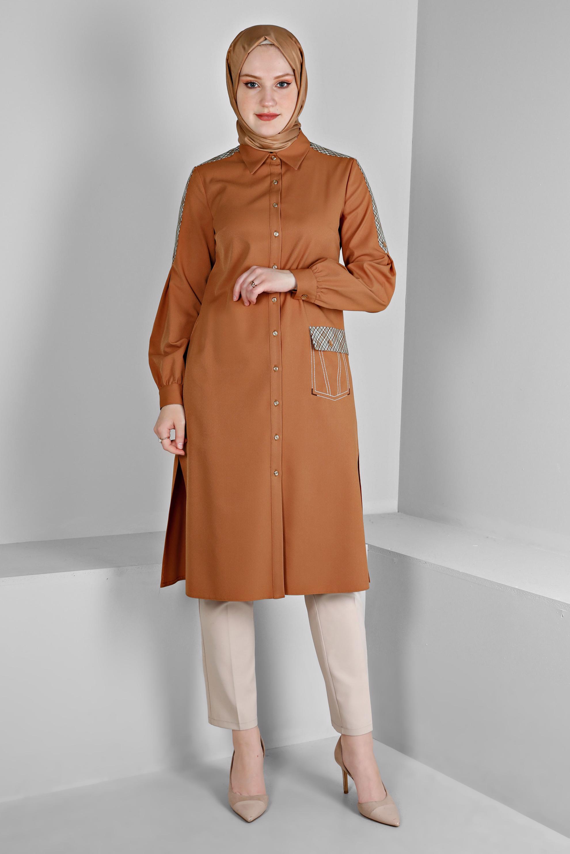 Vêtements hijab JAUNE TUNIQUE BOUTONNÉE À CARREAUX 43261