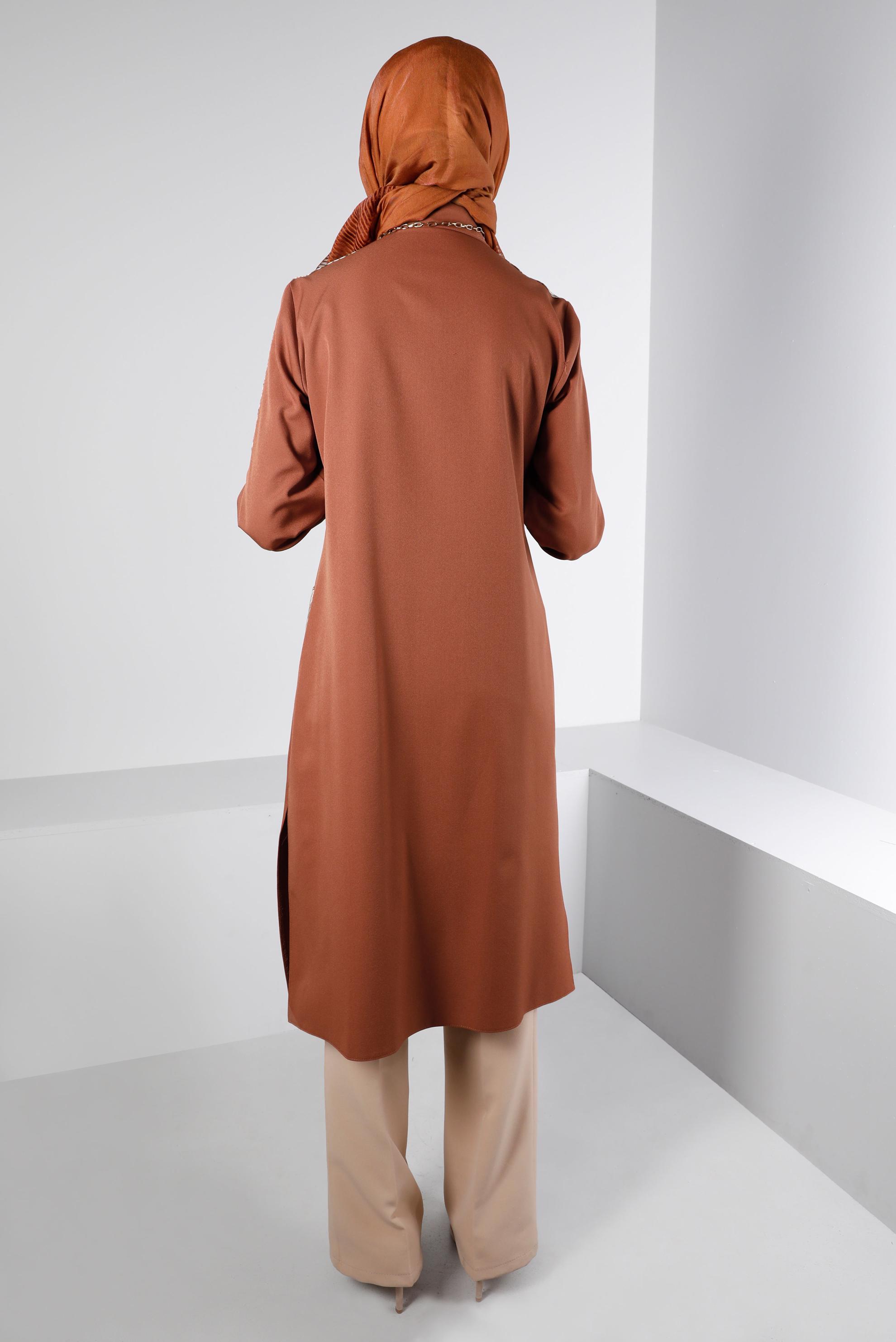 Tesettür giyim TABA EKOSE DETAYLI DÜĞMELİ TUNİK 43261