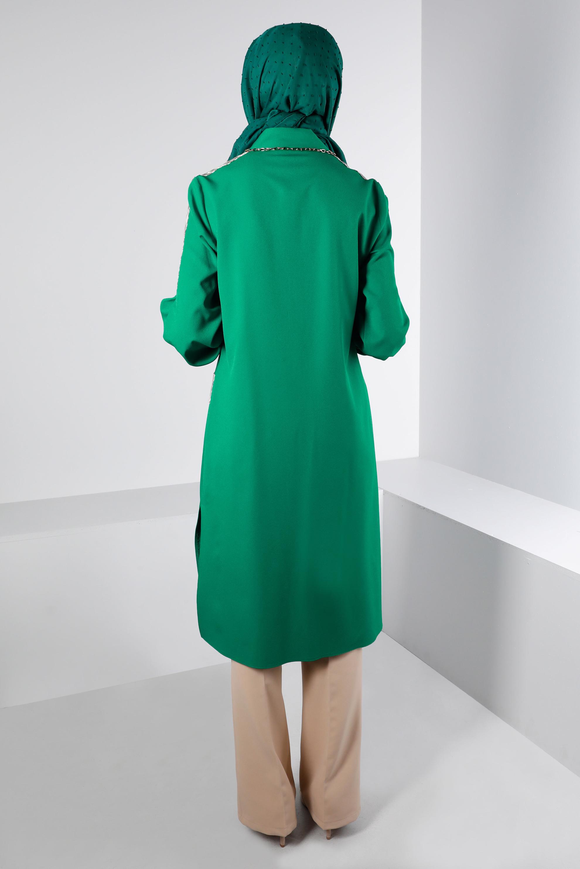 Hijab clothing GREEN PLAID DETAIL BUTTONED TUNIC 43261