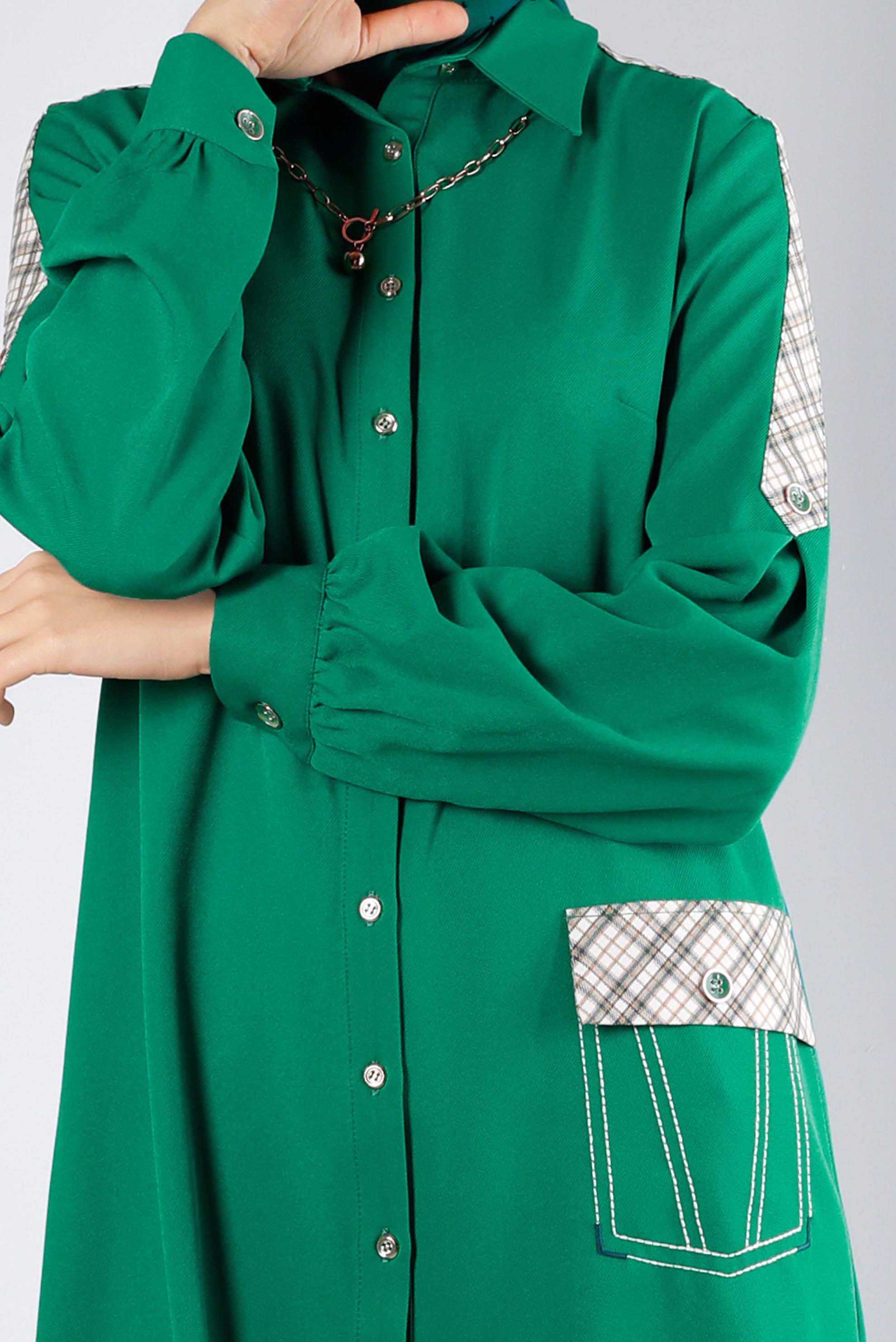 Hijab clothing GREEN PLAID DETAIL BUTTONED TUNIC 43261