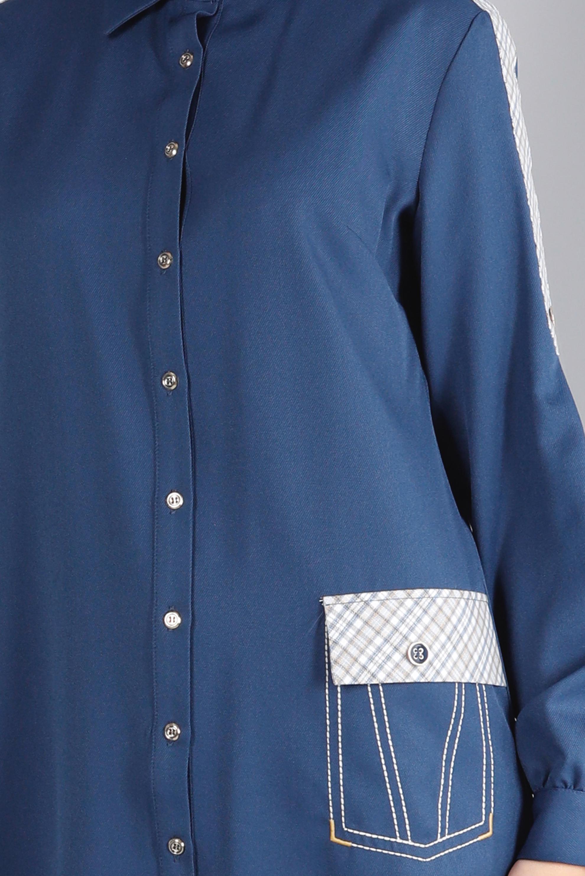 Tesettür giyim LACİVERT EKOSE DETAYLI DÜĞMELİ TUNİK 43261