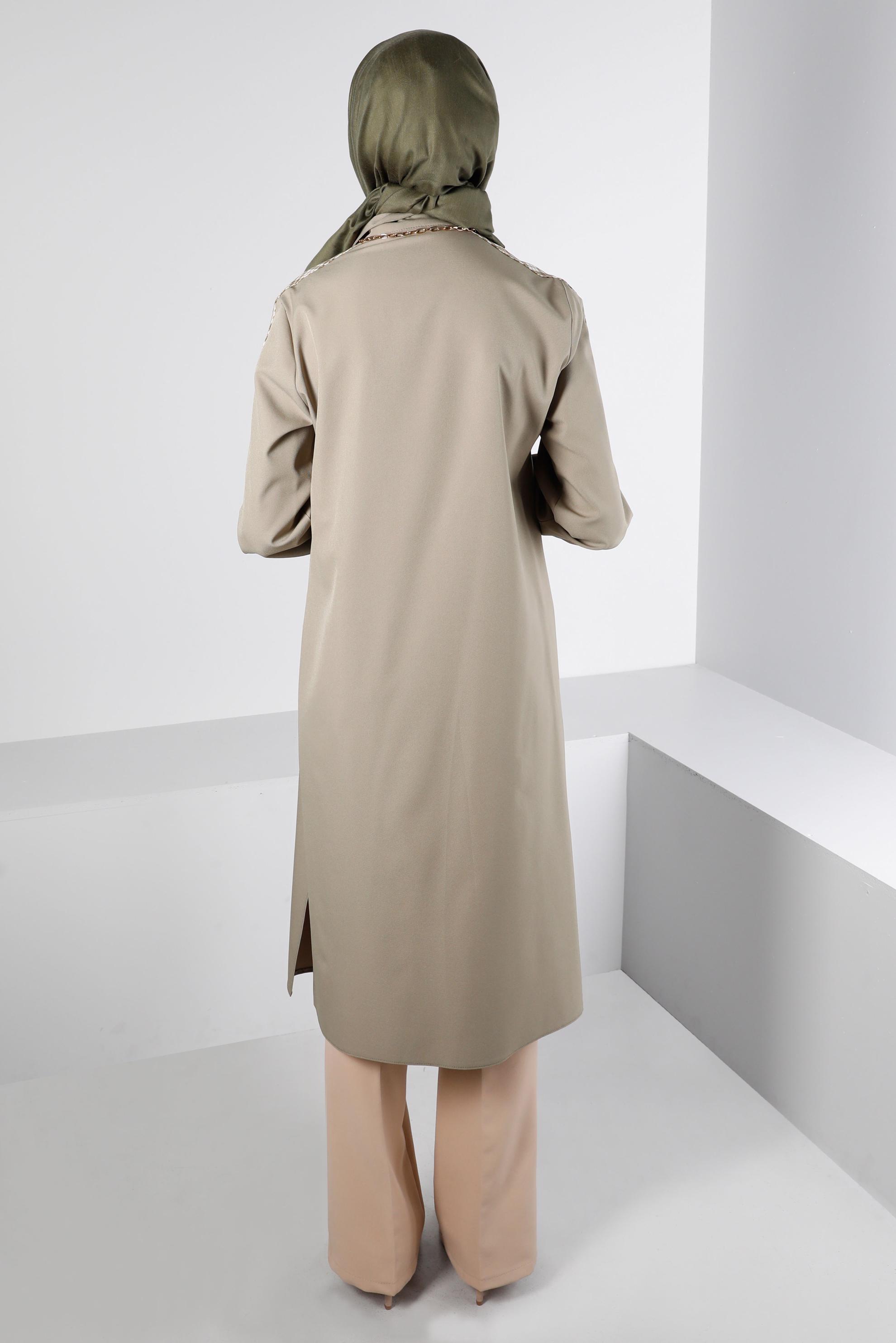 Tesettür giyim KUM EKOSE DETAYLI DÜĞMELİ TUNİK 43261