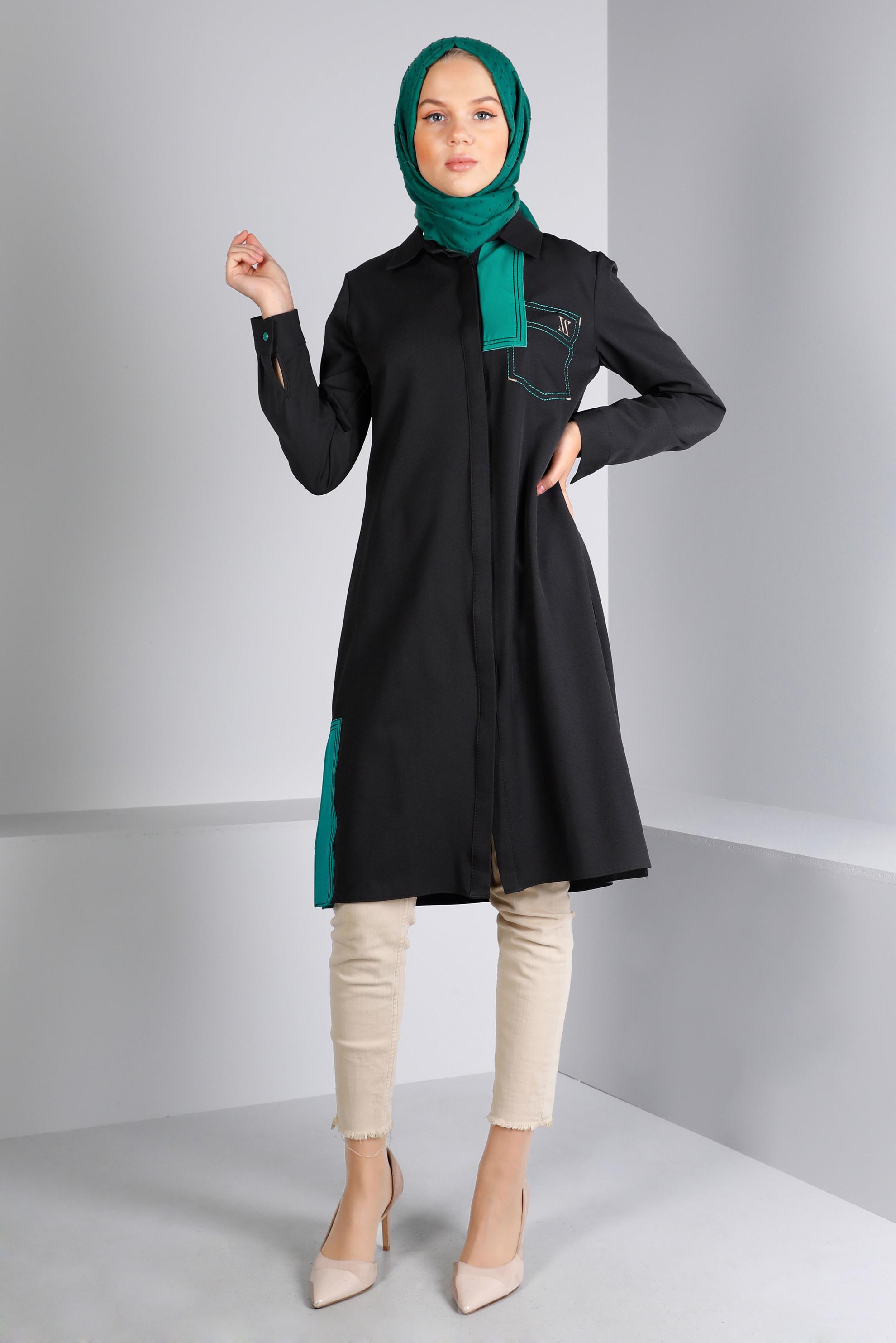 Tesettür giyim SİYAH DÜĞME DETAYLI TUNİK 43262