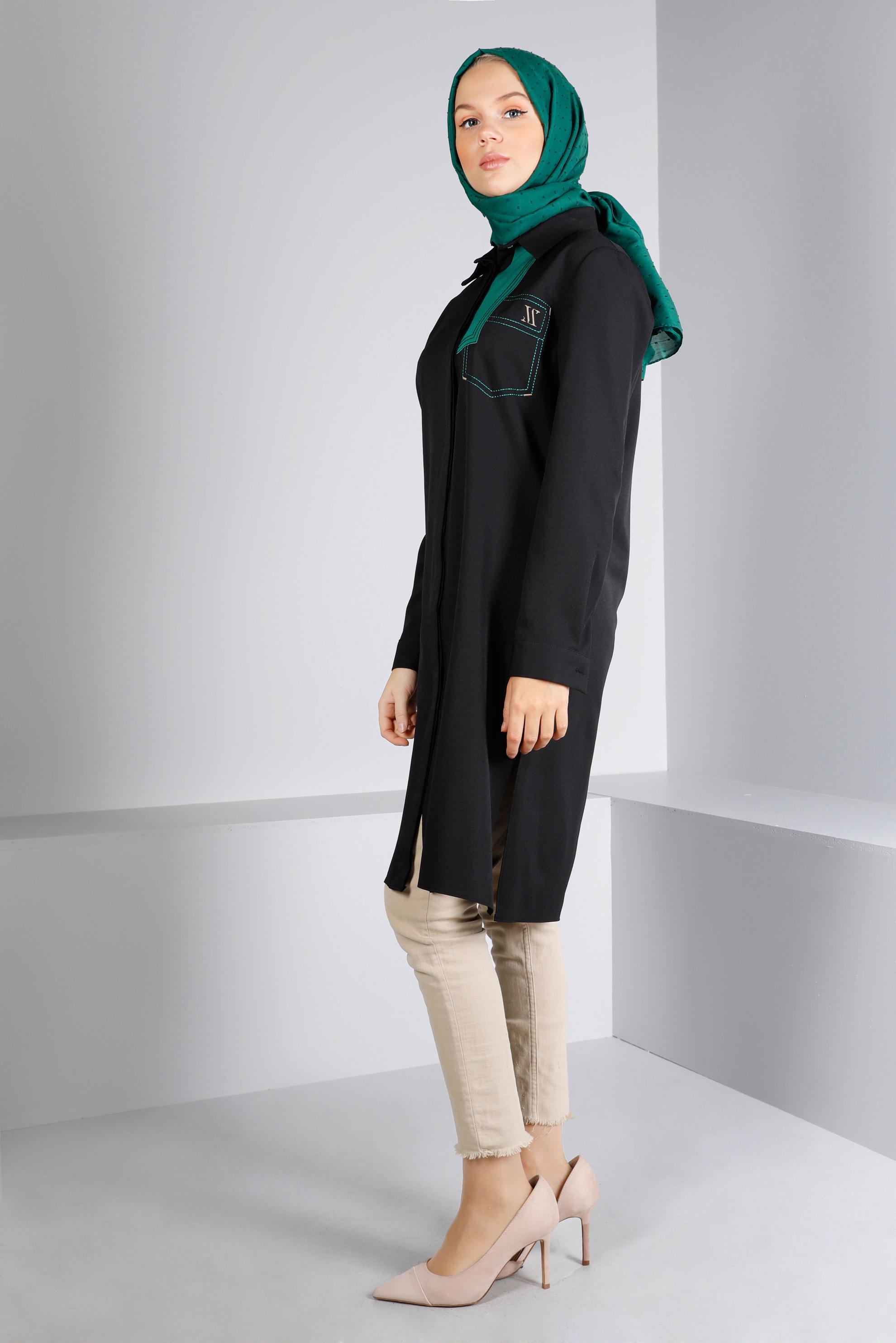 Tesettür giyim SİYAH DÜĞME DETAYLI TUNİK 43262