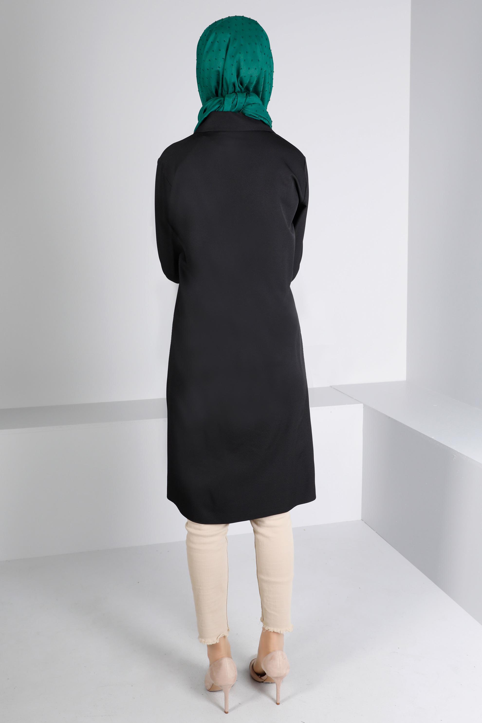 Tesettür giyim SİYAH DÜĞME DETAYLI TUNİK 43262