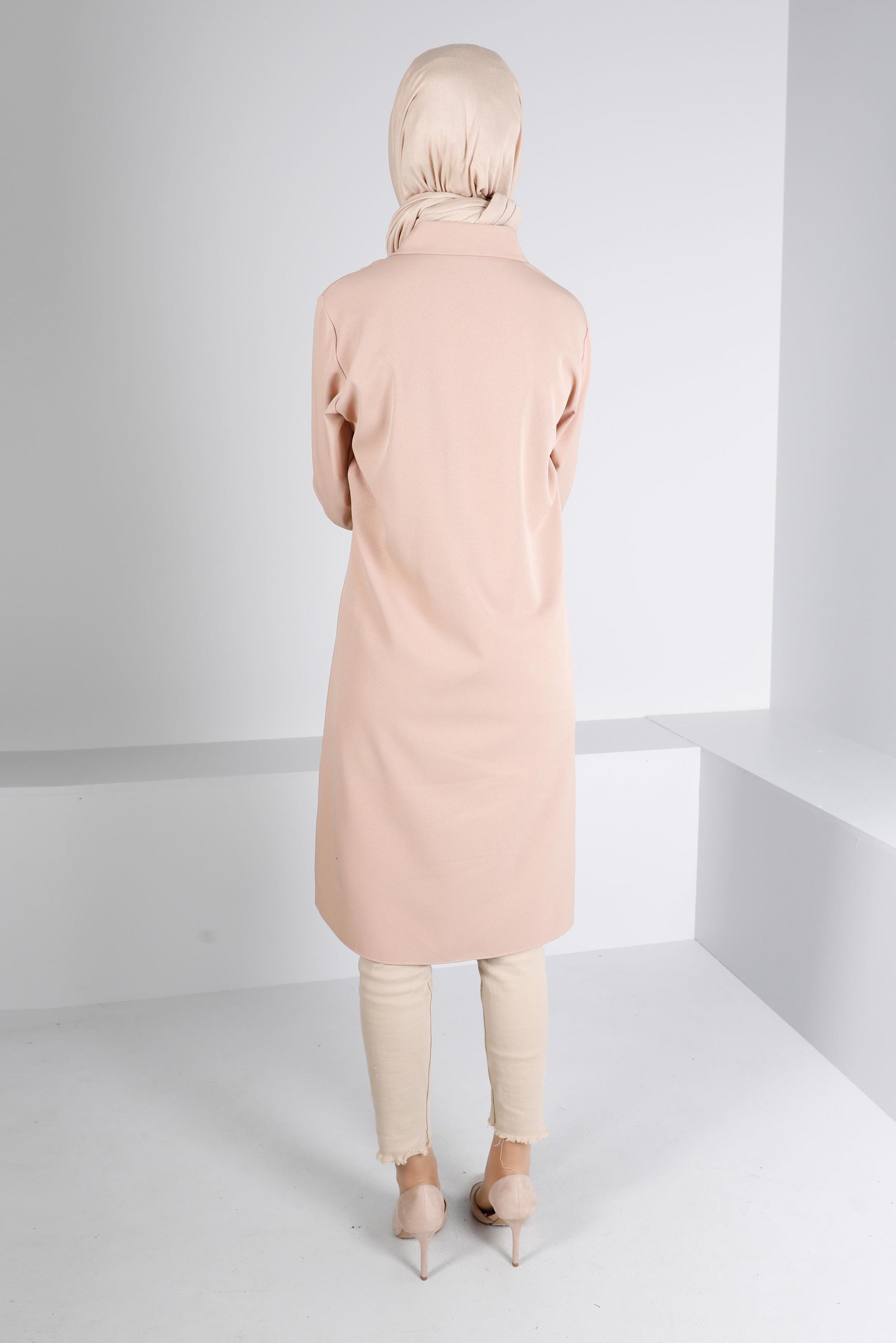 Tesettür giyim BEJ DÜĞME DETAYLI TUNİK 43262