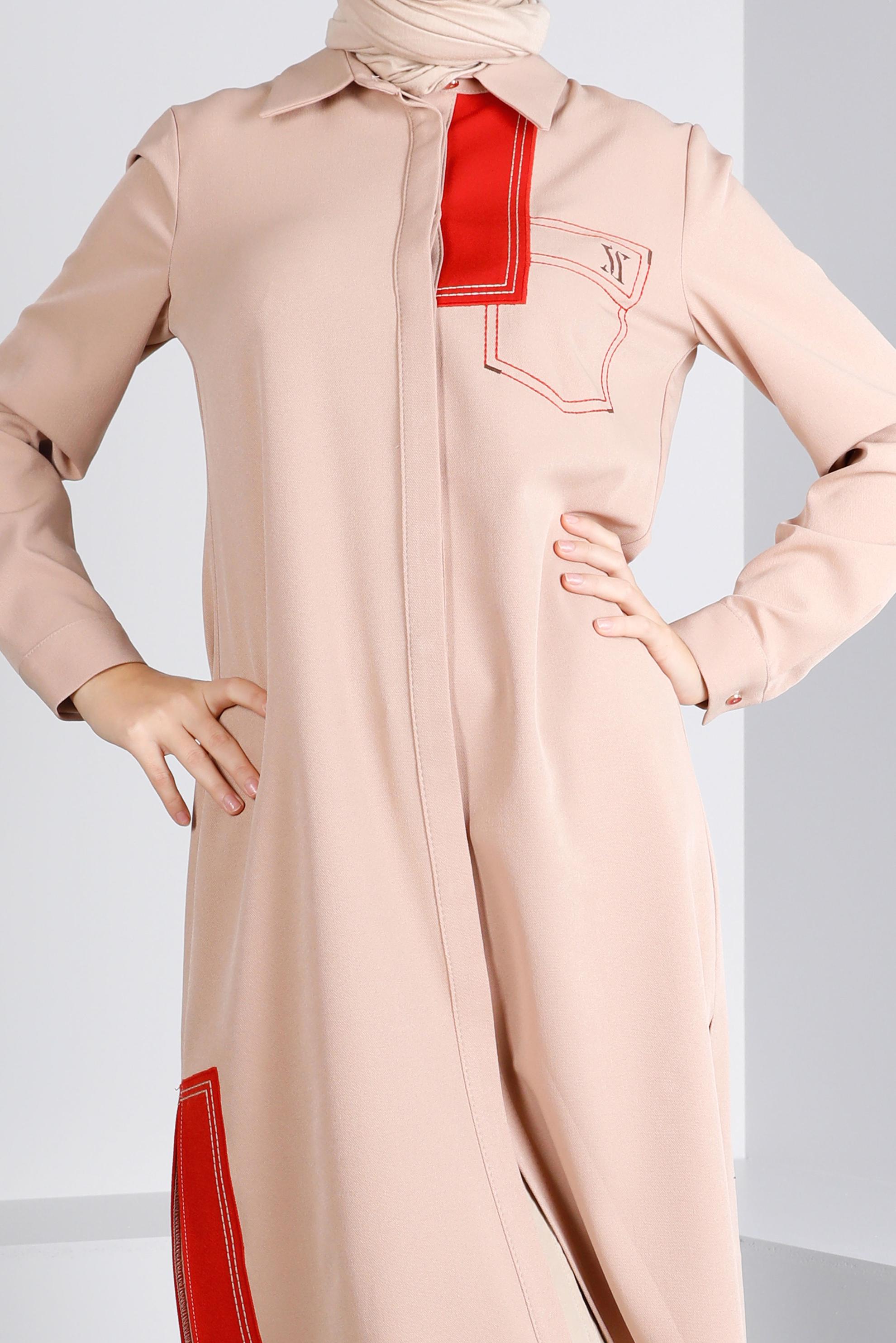 Tesettür giyim BEJ DÜĞME DETAYLI TUNİK 43262