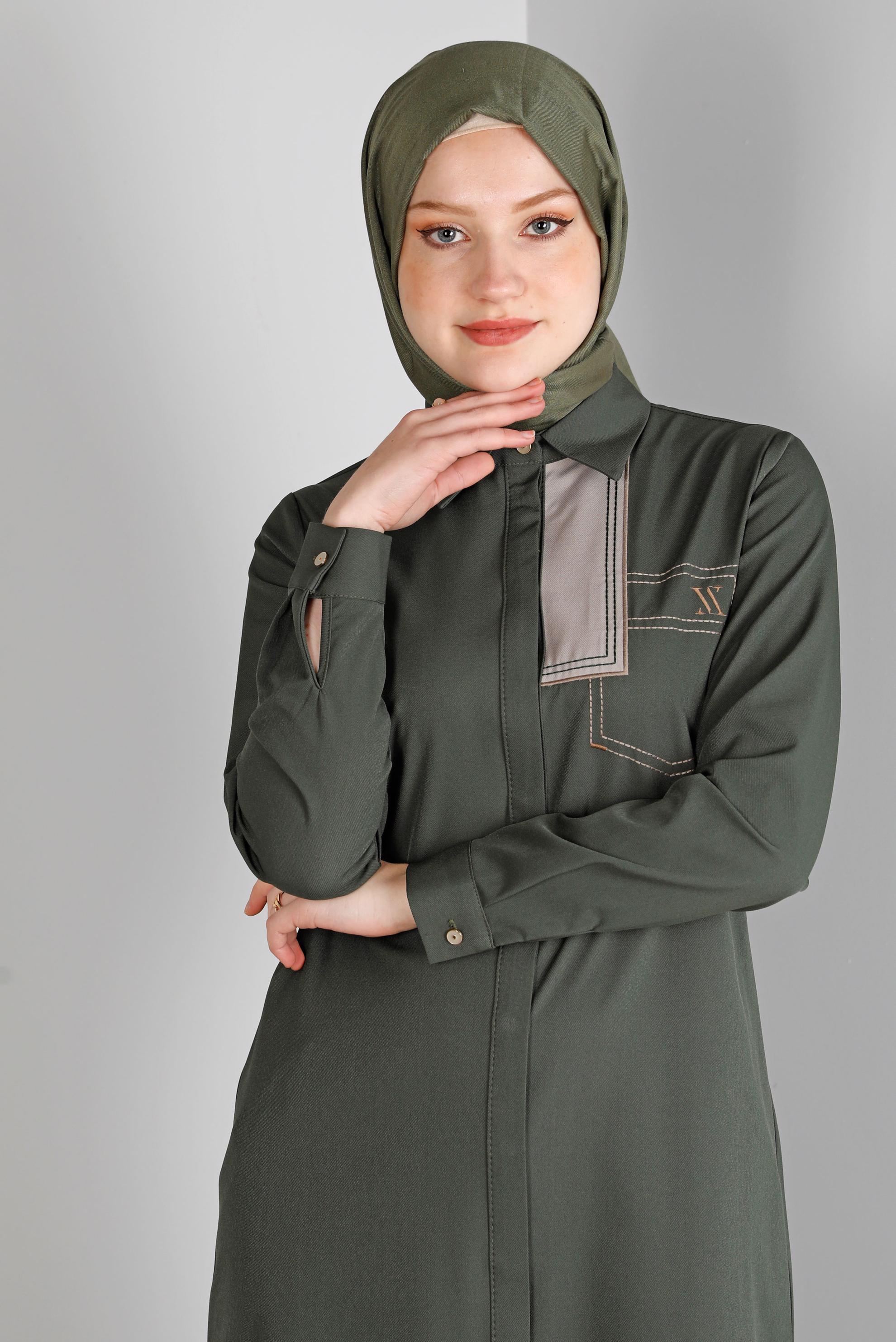 Tesettür giyim HAKİ DÜĞME DETAYLI TUNİK 43262