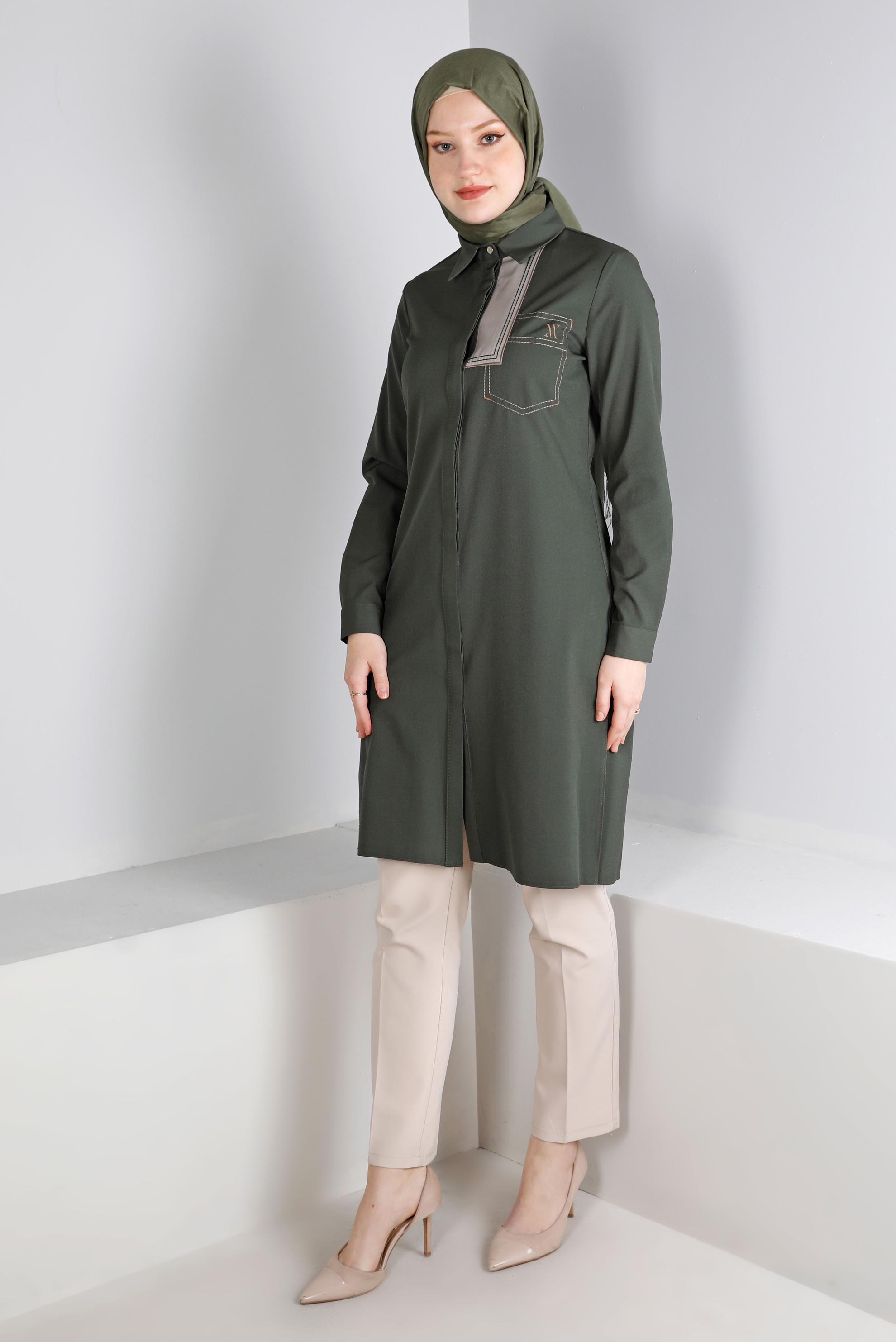 Tesettür giyim HAKİ DÜĞME DETAYLI TUNİK 43262