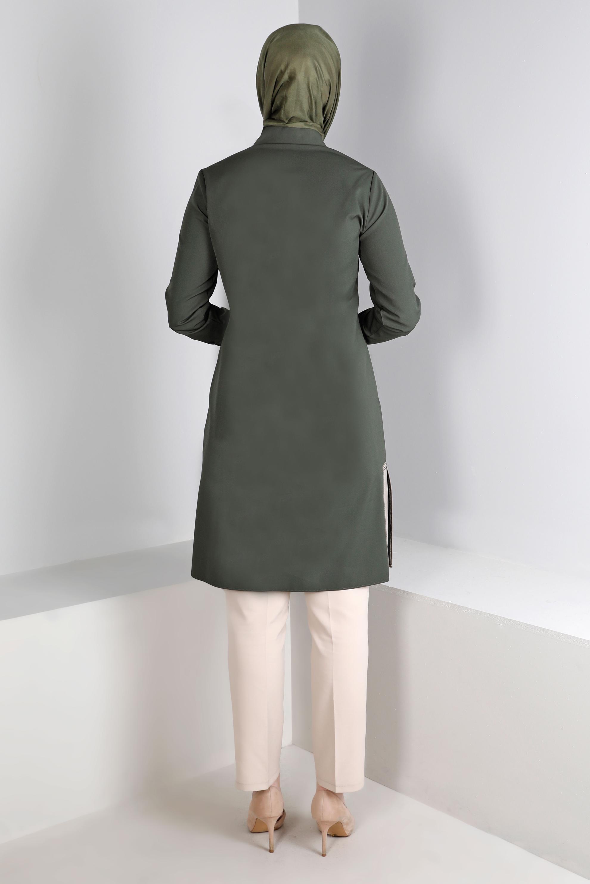 Tesettür giyim HAKİ DÜĞME DETAYLI TUNİK 43262