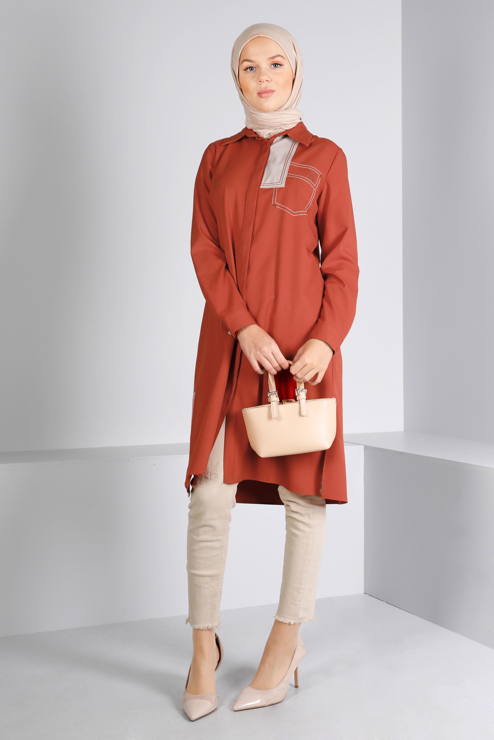 Tesettür giyim TURUNCU DÜĞME DETAYLI TUNİK 43262