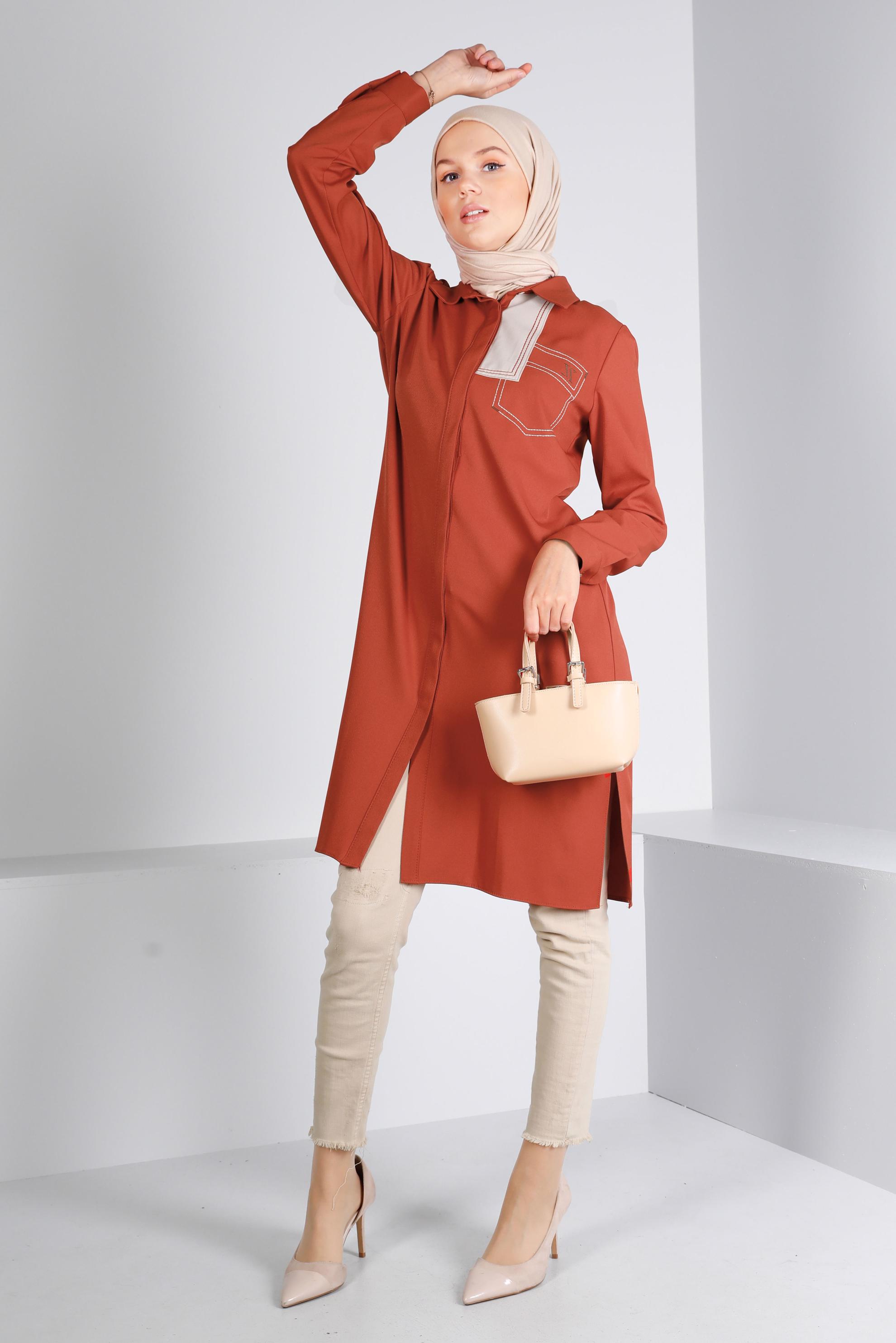 Tesettür giyim TURUNCU DÜĞME DETAYLI TUNİK 43262