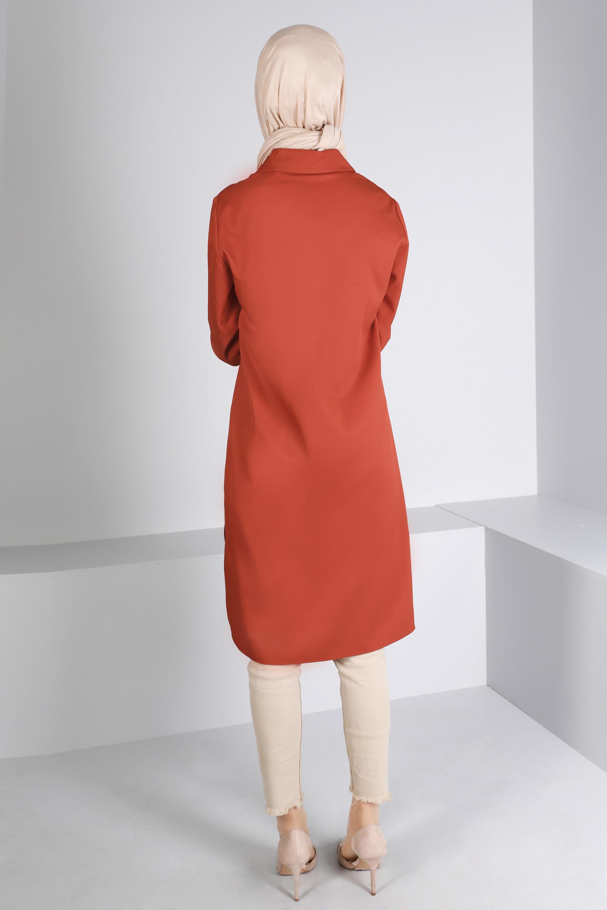 Tesettür giyim TURUNCU DÜĞME DETAYLI TUNİK 43262