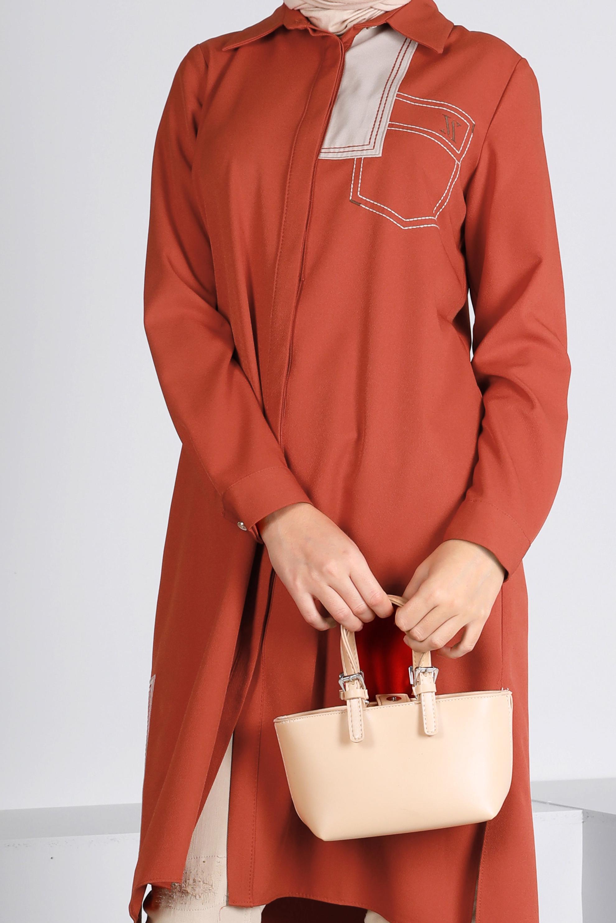 Tesettür giyim TURUNCU DÜĞME DETAYLI TUNİK 43262