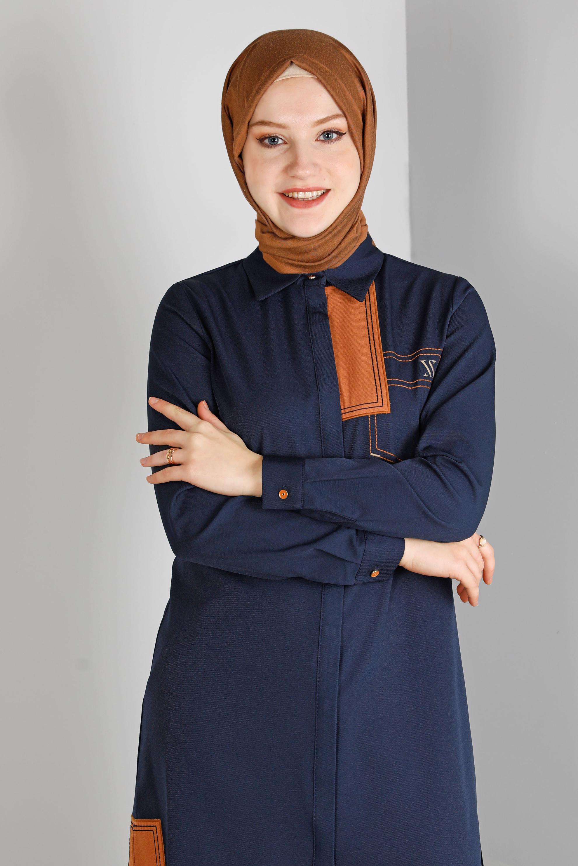 Tesettür giyim LACİVERT DÜĞME DETAYLI TUNİK 43262