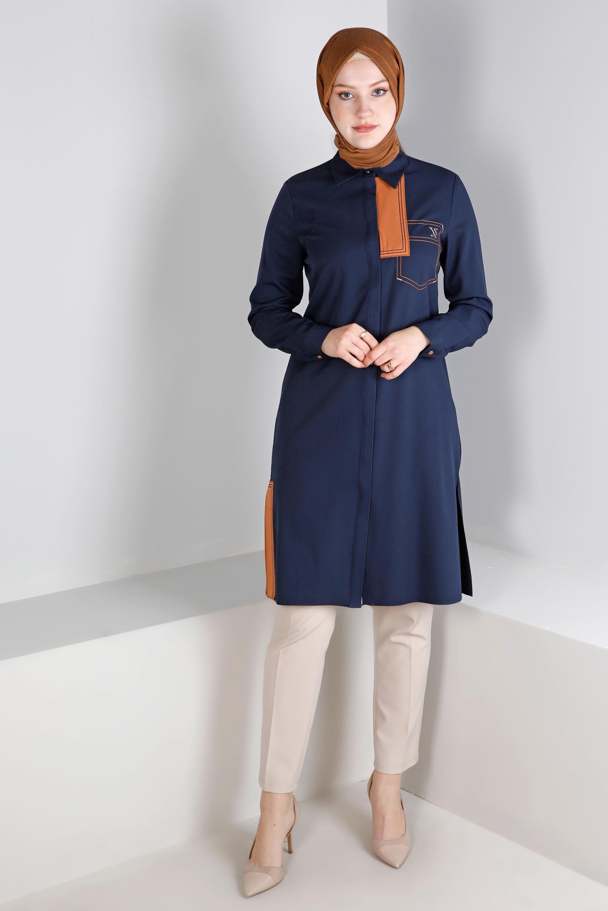 Tesettür giyim LACİVERT DÜĞME DETAYLI TUNİK 43262