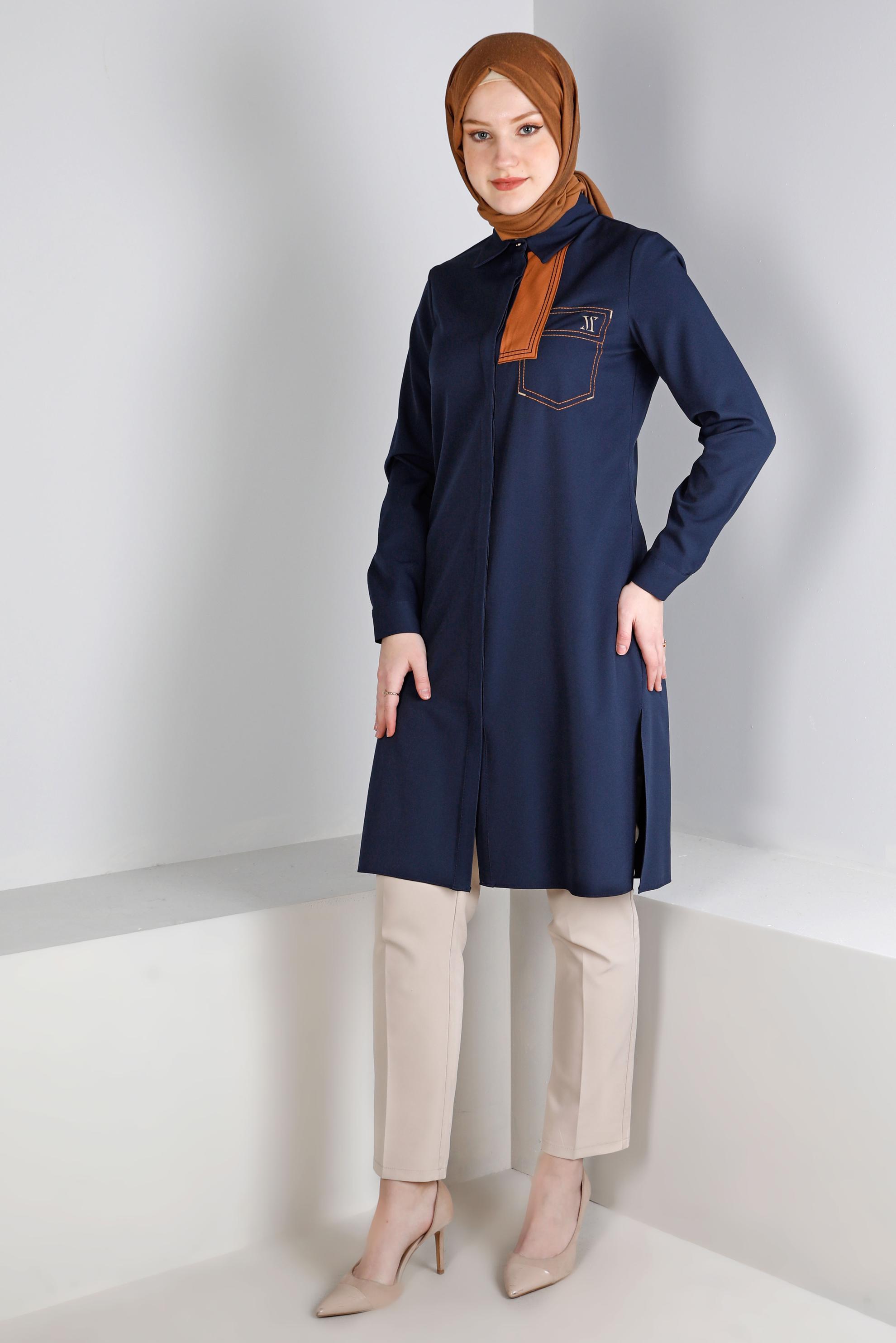 Tesettür giyim LACİVERT DÜĞME DETAYLI TUNİK 43262