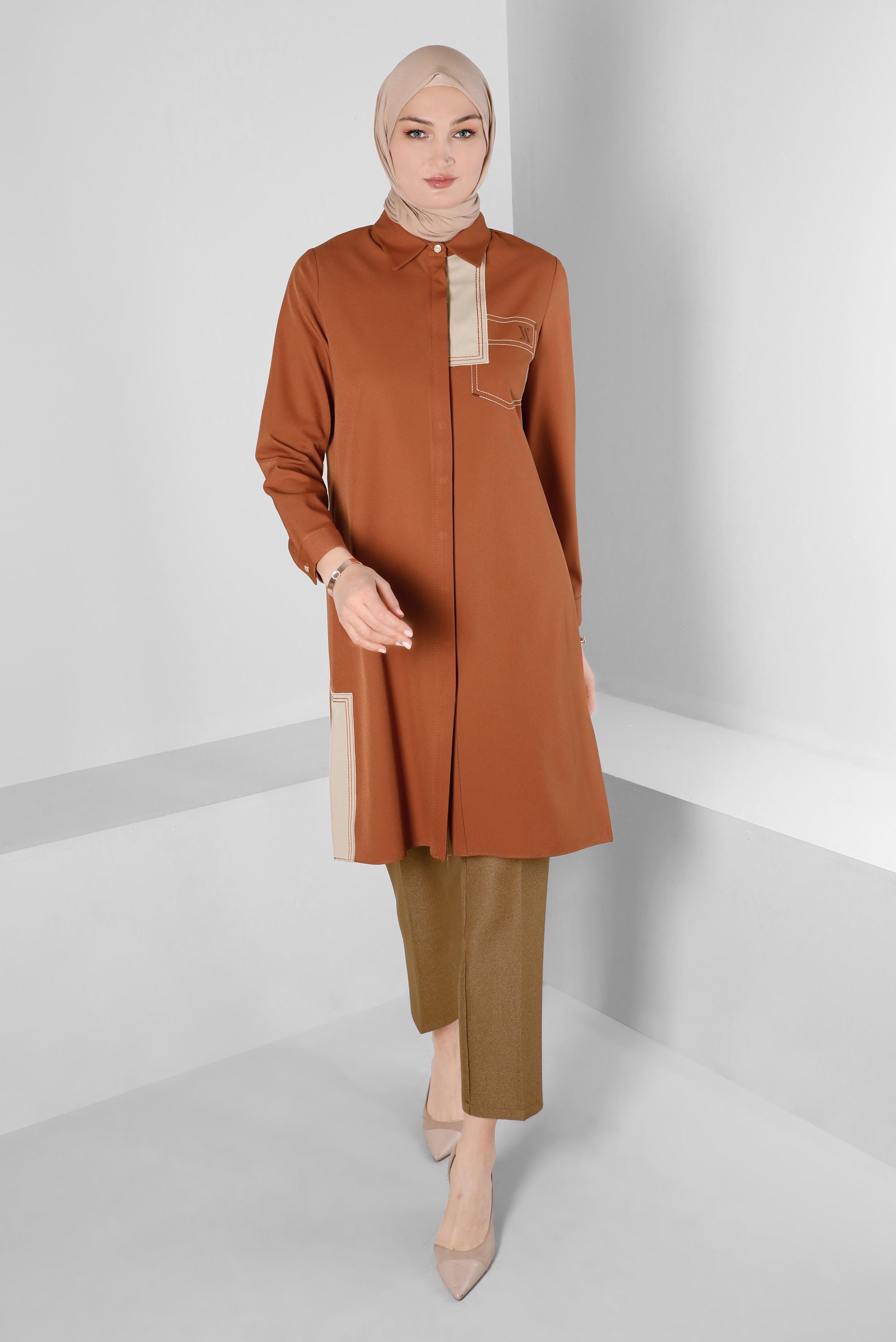 Tesettür giyim TABA DÜĞME DETAYLI TUNİK 43262