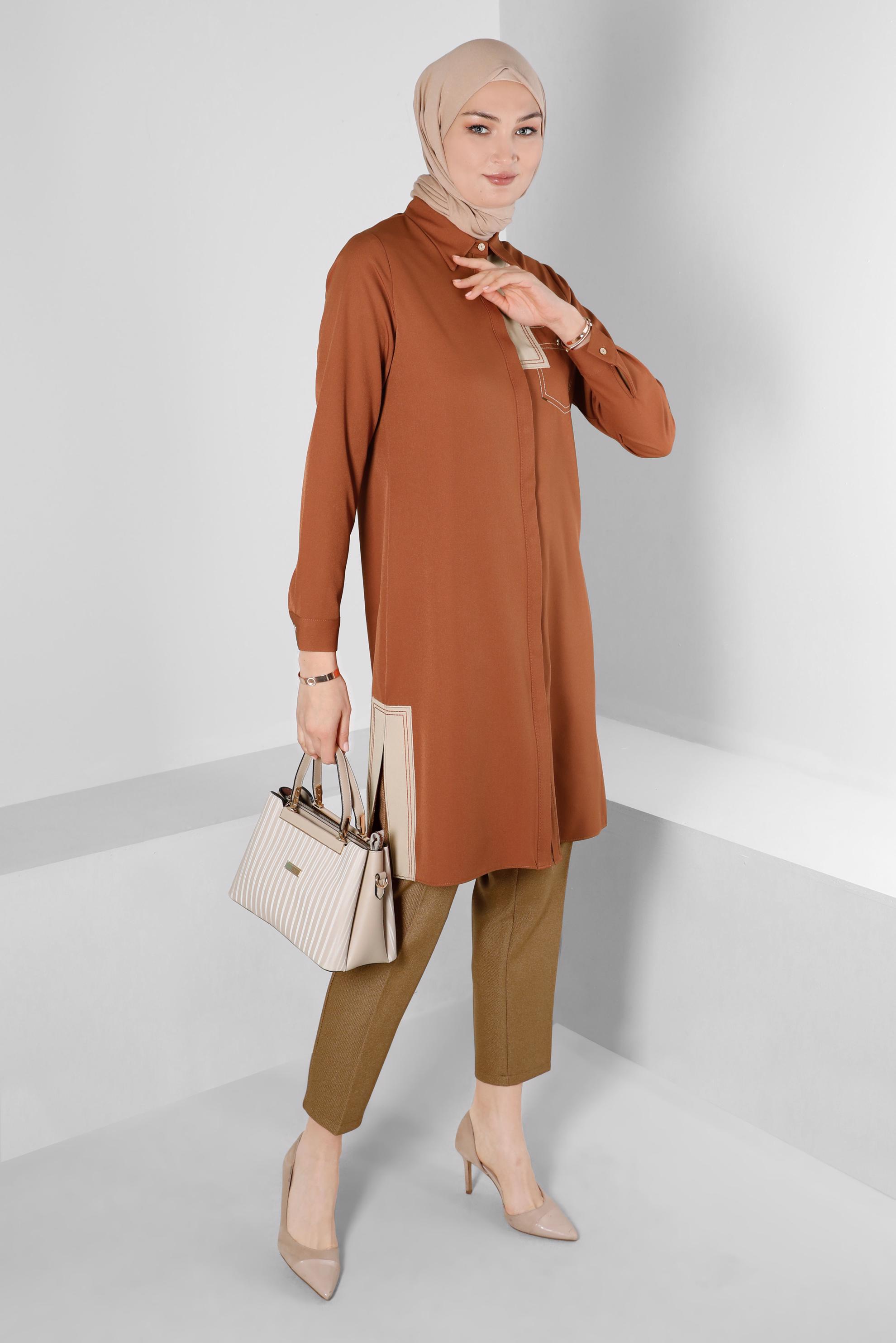 Tesettür giyim TABA DÜĞME DETAYLI TUNİK 43262