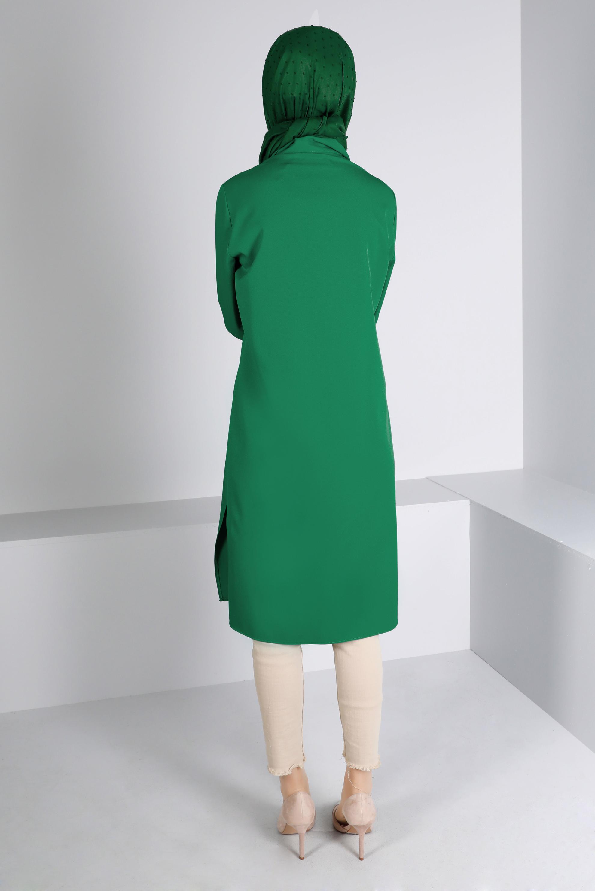 Tesettür giyim YEŞİL DÜĞME DETAYLI TUNİK 43262