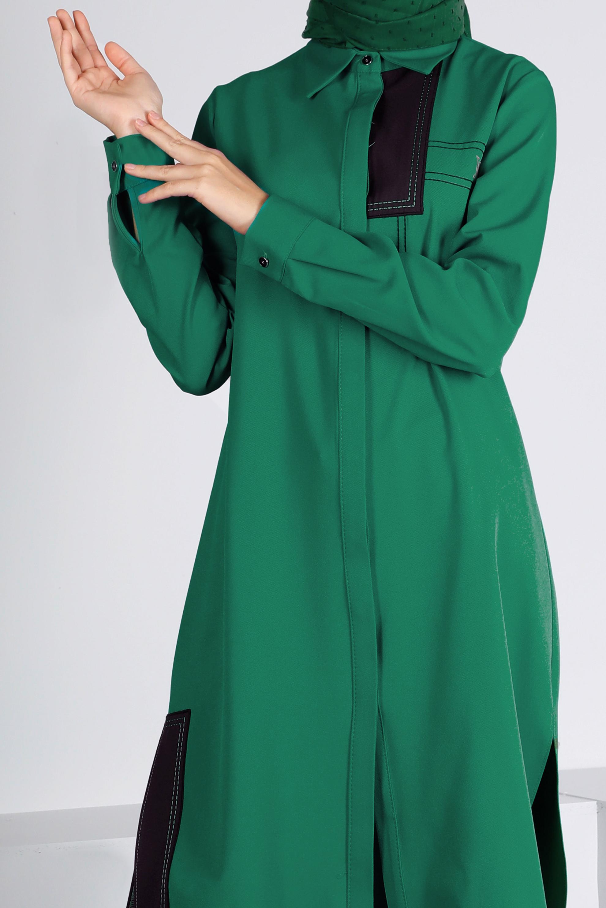 Tesettür giyim YEŞİL DÜĞME DETAYLI TUNİK 43262