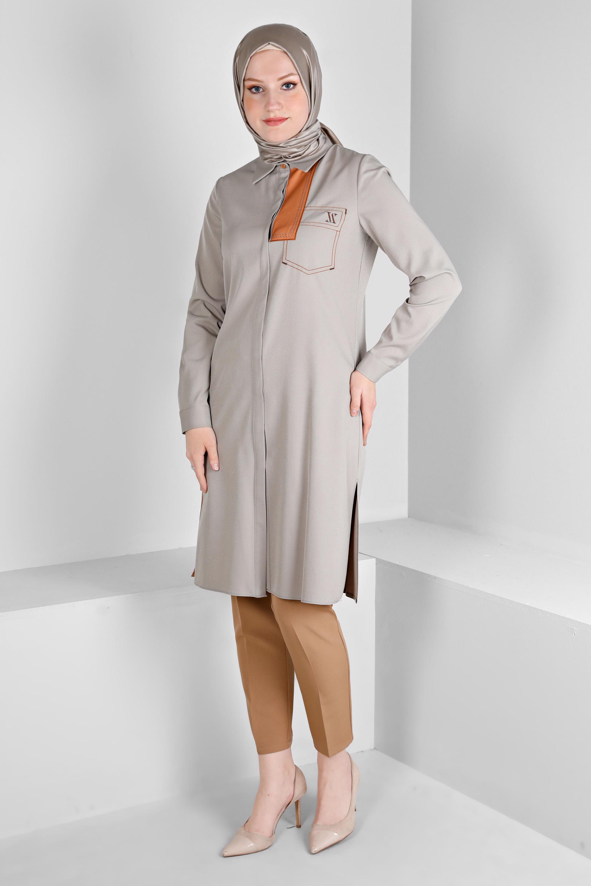 Tesettür giyim KUM DÜĞME DETAYLI TUNİK 43262