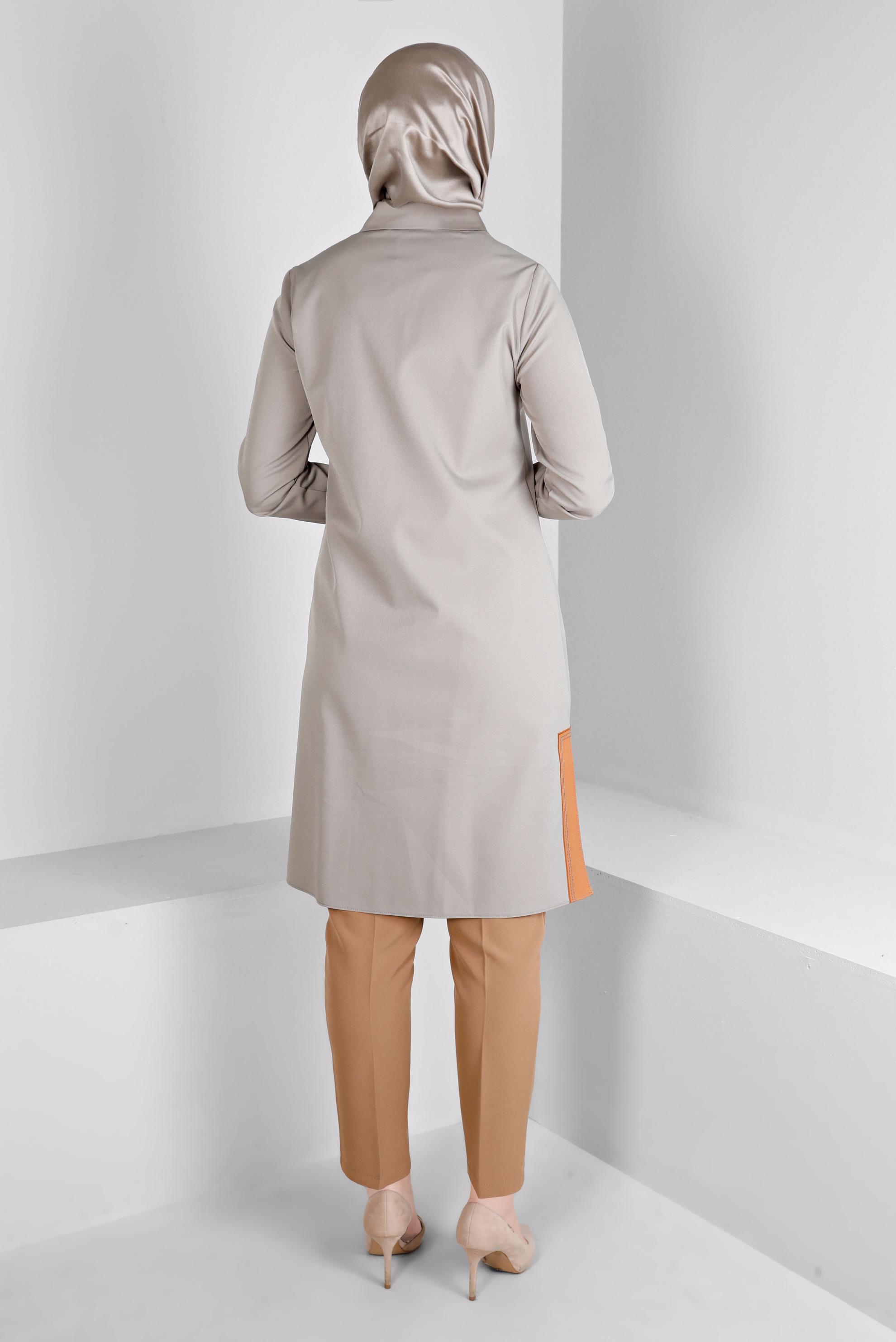 Tesettür giyim KUM DÜĞME DETAYLI TUNİK 43262