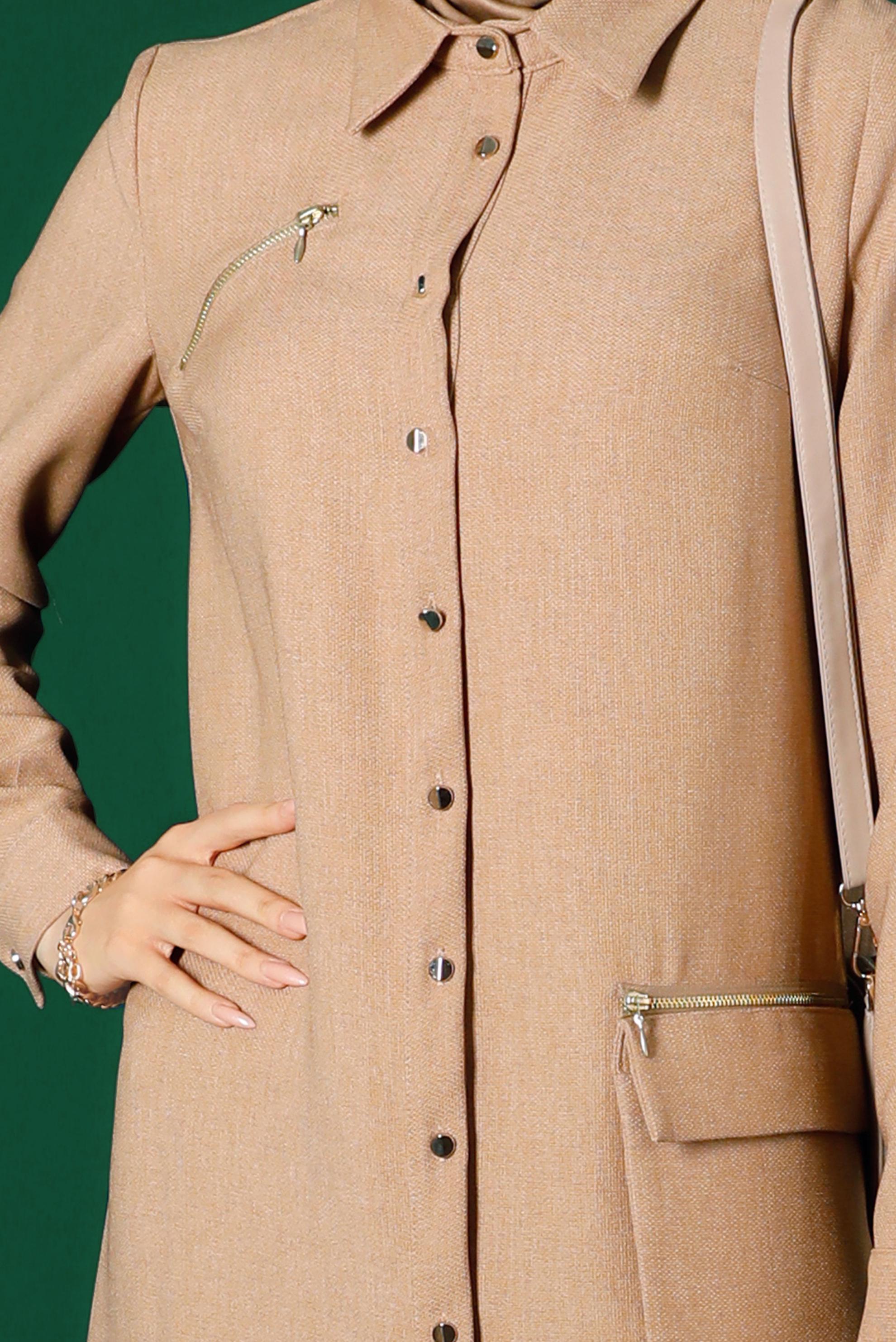 Tesettür giyim KAHVE DÜĞMELİ CEPLİ TUNİK 43265 