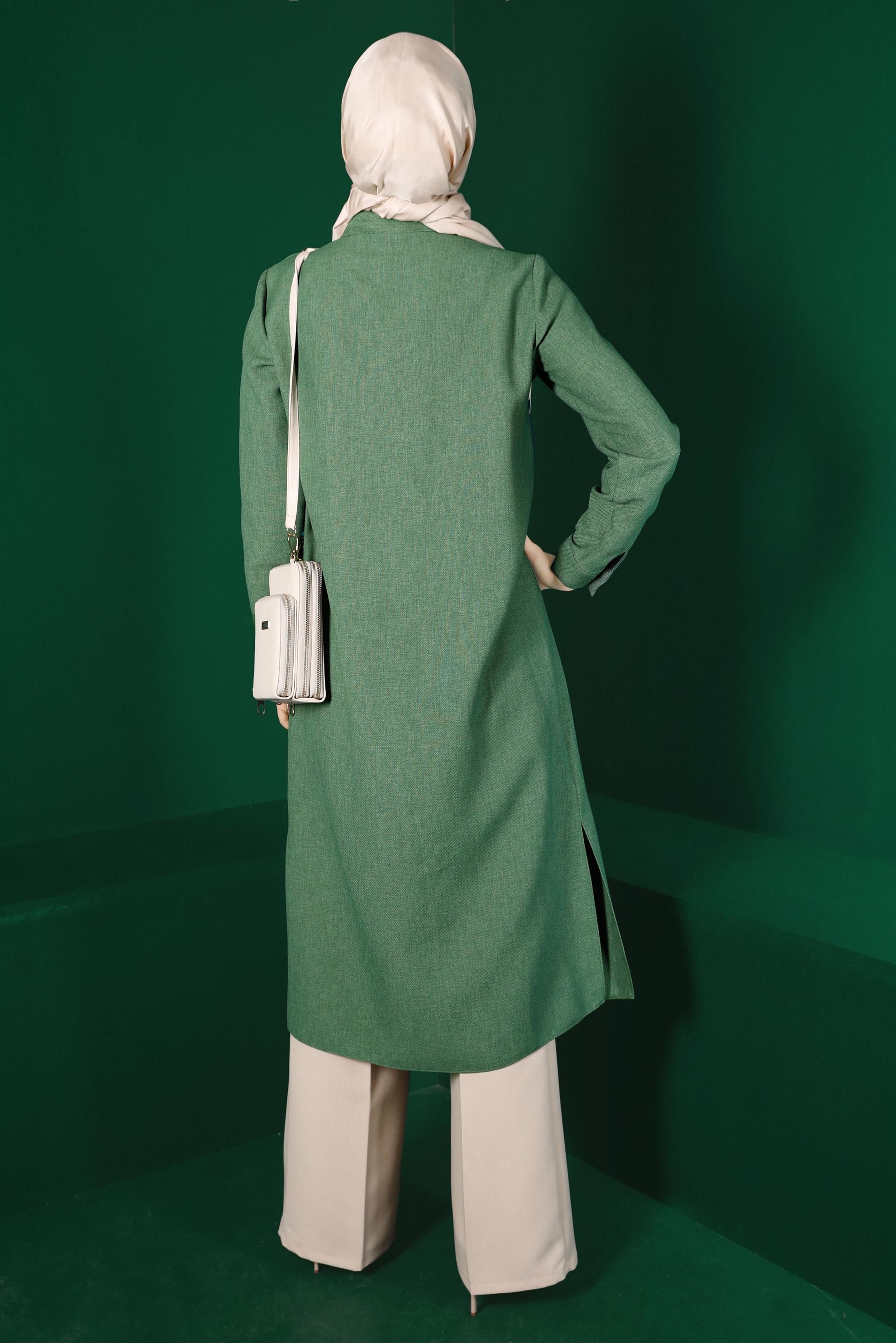 Tesettür giyim HAKİ DÜĞMELİ CEPLİ TUNİK 43265 